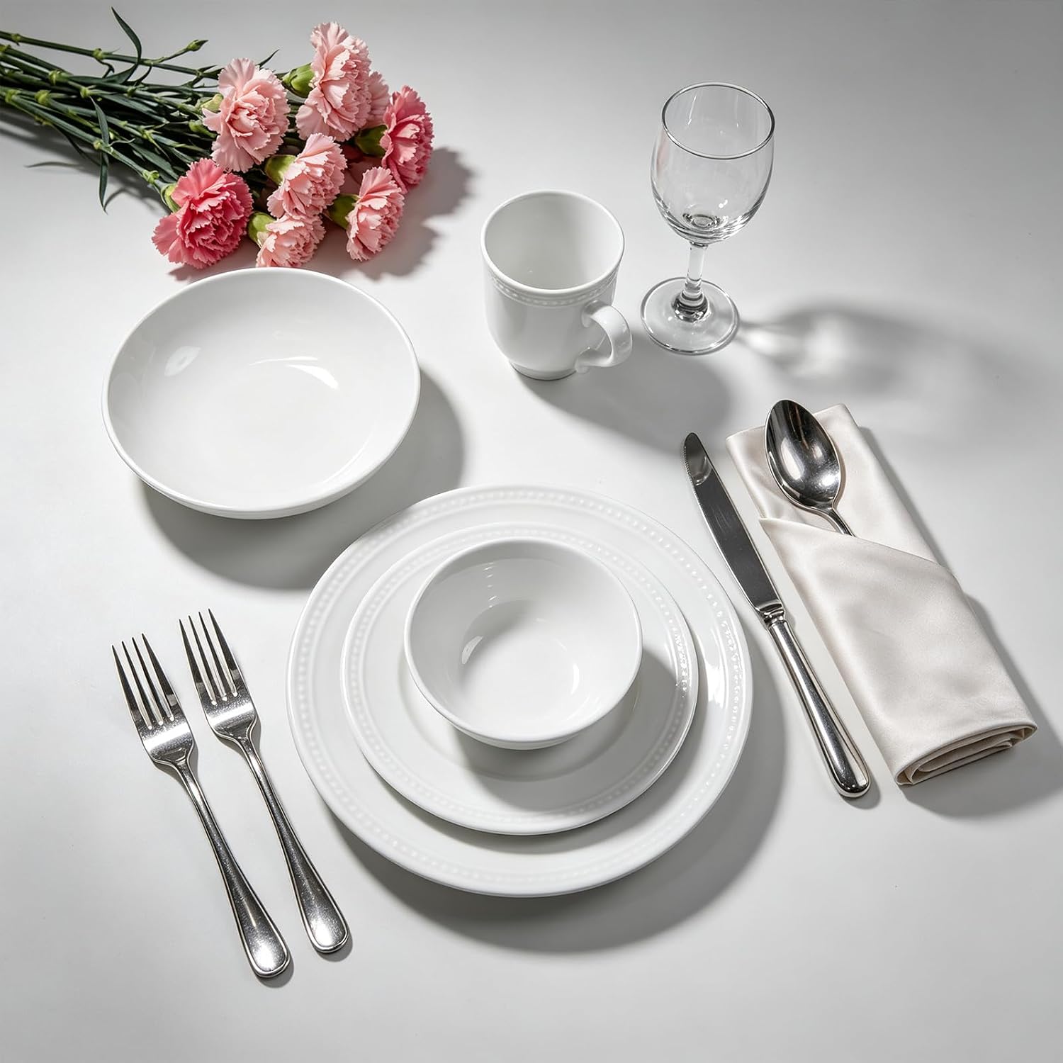 HomeVSS 20-Piece Pearl Dots Stoneware Dinnerware Set, Pink, Service for 4