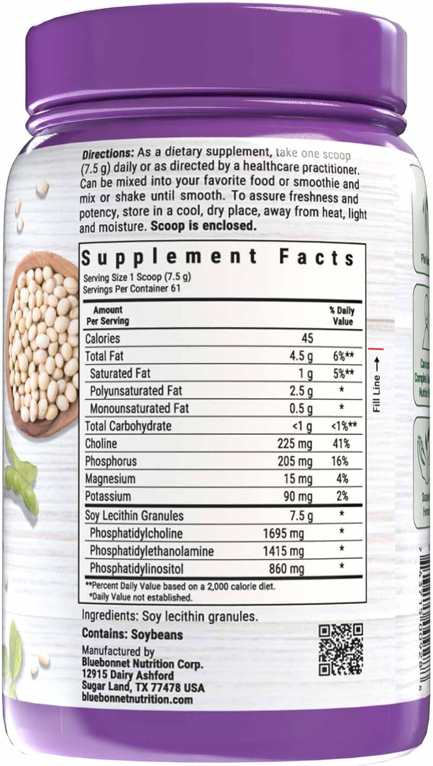 BlueBonnet Nutrition Lecithin Granules, 1 lb | Brain Health & Heart Health; Non-GMO, Vegan, Kosher Certified, Gluten-Free