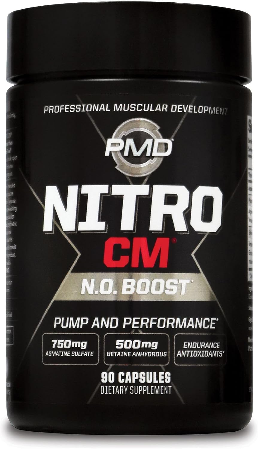 PMD Sports Nitro CM Nitric Oxide with Agmatine Supplement - 90 Capsules | Muscle Growth Support, Muscle Pump, L-Arginine, Endurance Antioxidants Boost, Hardcore Training and Bodybuilding Support