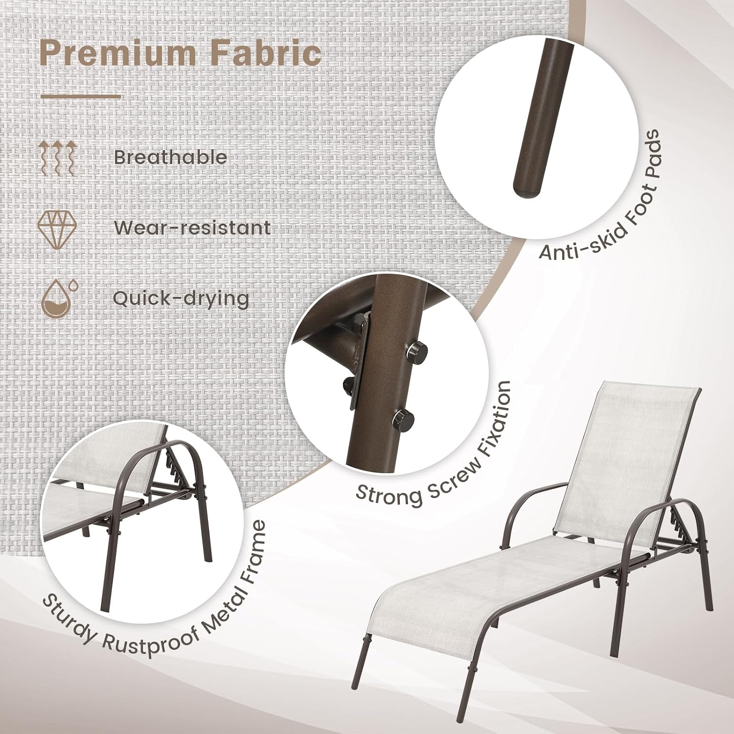 GIANTEX 2 Pack Patio Lounge Chair with 5 Adjustable Backrest, Black
