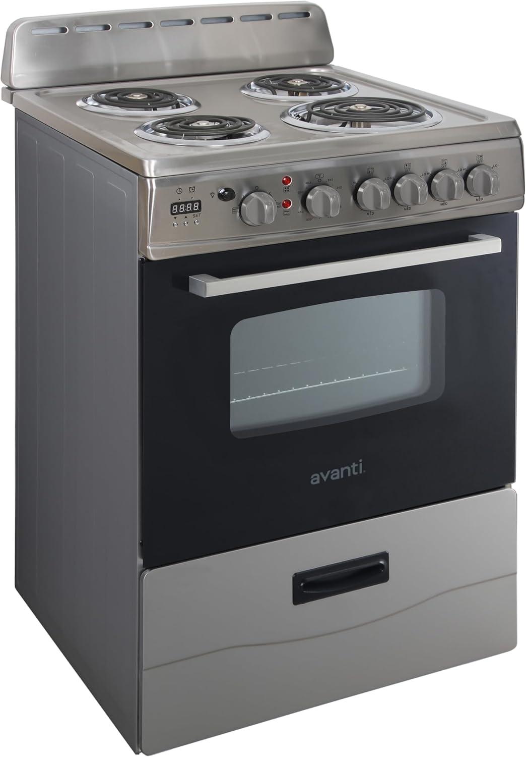 Avanti Compact Series Electric Range Oven with Framed Glass Door, 4 Coil Burners for Flexible Cooking, Pull-Out Storage Drawer, 2.6 Cu.Ft.