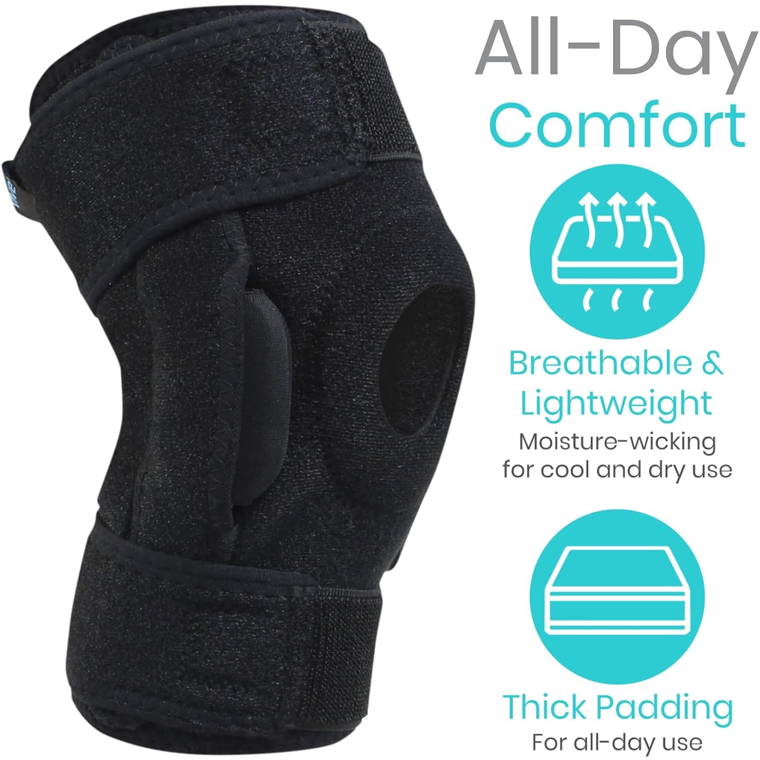 Vive Hinged Knee Brace - Relieves ACL, MCL, Meniscus Tear - Lightweight, Comfortable, Breathable Open Patella Wrap with Side Stabilizers - for Women & Men - Adjustable Strap for Tendonitis | Comfortable, Breathable Open Patella Wrap with Side Stabilizers…