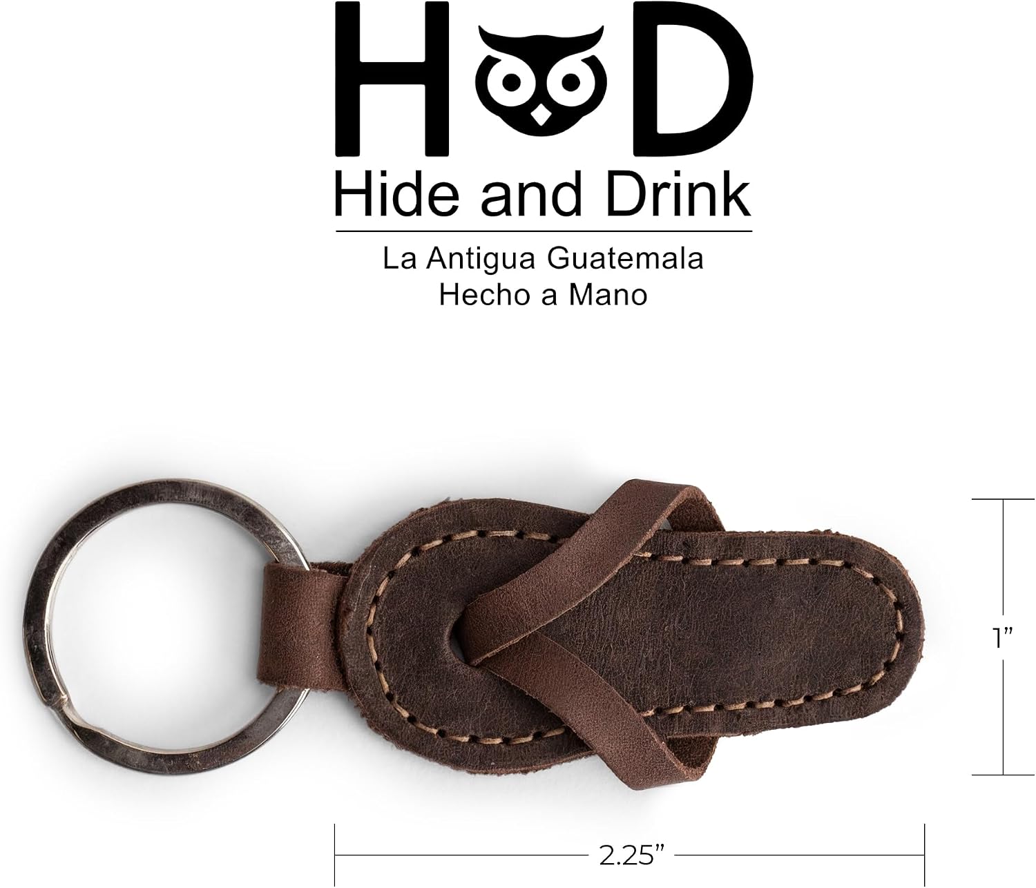 Hide & Drink, Flip-Flop Keychain, Sandal Beach Keychain for Travelers, Surfers and Beach Lovers, Full Grain Leather, Handmade, Bourbon Brown