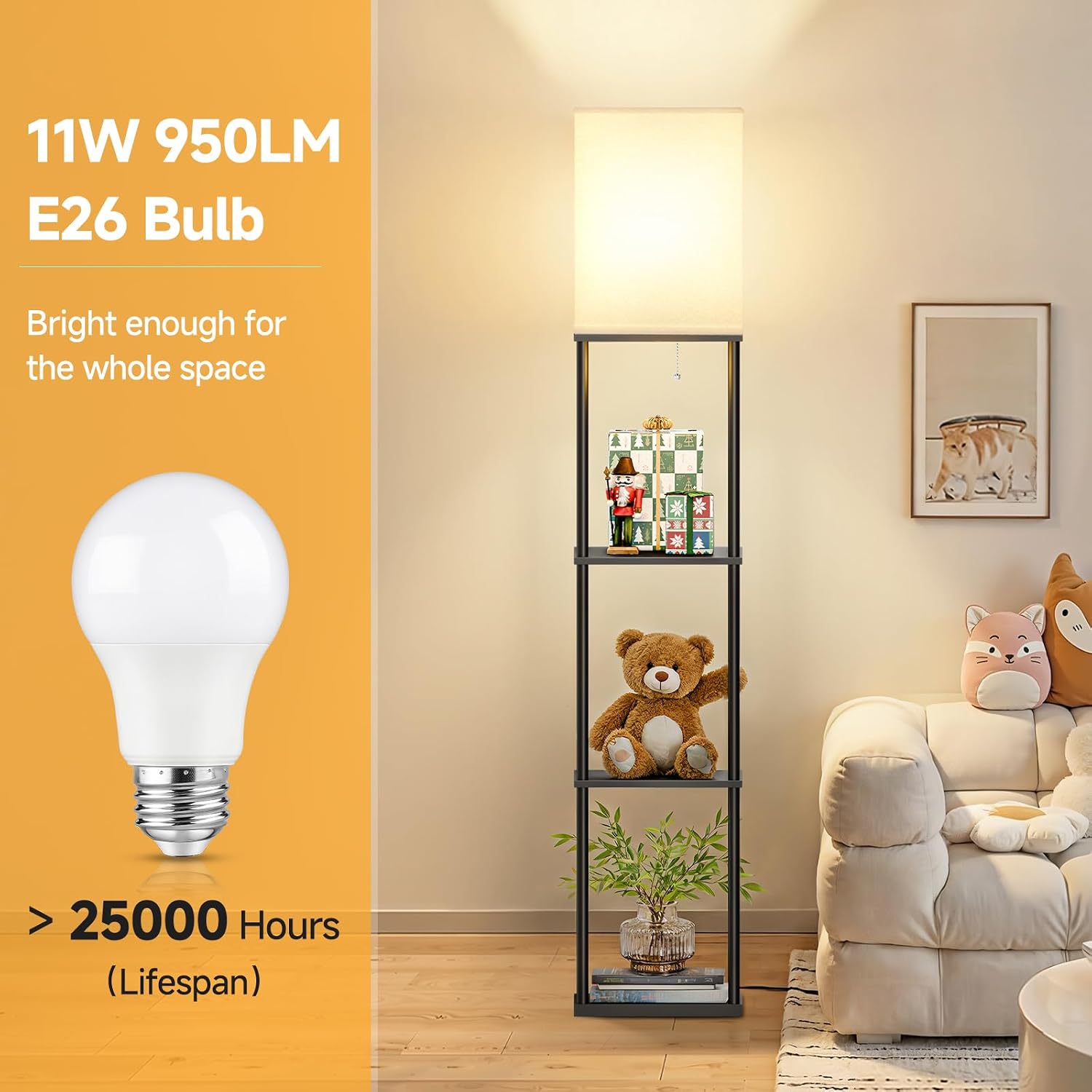 SHINE HAI Floor Lamp with Shelves, 3-Tier Square Modern Shelf Lamp