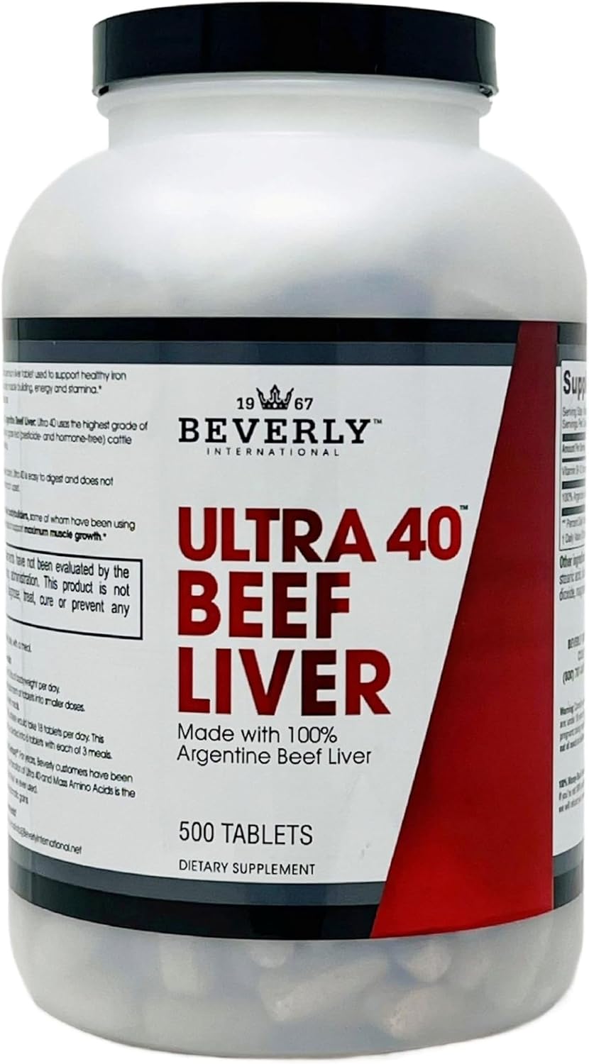 Beverly International Ultra 40 Grass Fed Desiccated Beef Liver, 500 Tabs | 100% Argentine Beef Liver, Golden-Era Secret for Boosting Muscle Growth, Stamina & Performance