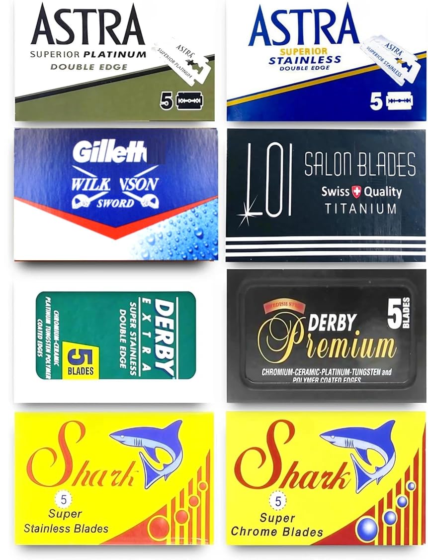 Razor Blades Club - Astra-Derby-Shark-GiIIette Double Edge Razor Blades Sampler (40 blades, 8 different brands)
