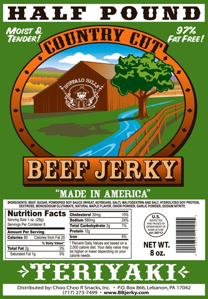 Buffalo Bills Mesquite Country Cut smoked Beef Jerky, Moist & Tender, 8 Oz | Mesquite Beef Jerky, Made In USA, High Protein, Low Carb, For Work, Trips, On-The-Go Snacking, Smoky Flavor, Hot Snacks