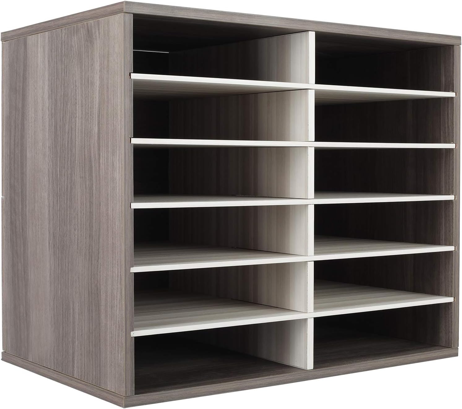 TQVAI Wood Literature Organizer, 27 Slots Hold 13500 Sheets A4 Papers, Wooden Desk File Paper Storage Organizer with Adjustable Shelves