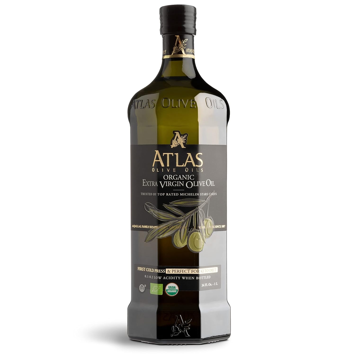Atlas Organic Extra Virgin Olive Oil, Moroccan, High Polyphenol, 750 mL | Cold Pressed EVOO With High Smoke Point, Trusted By Award-Winning Chefs, One Family Farm, Polyphenol-Rich & Smooth Finish
