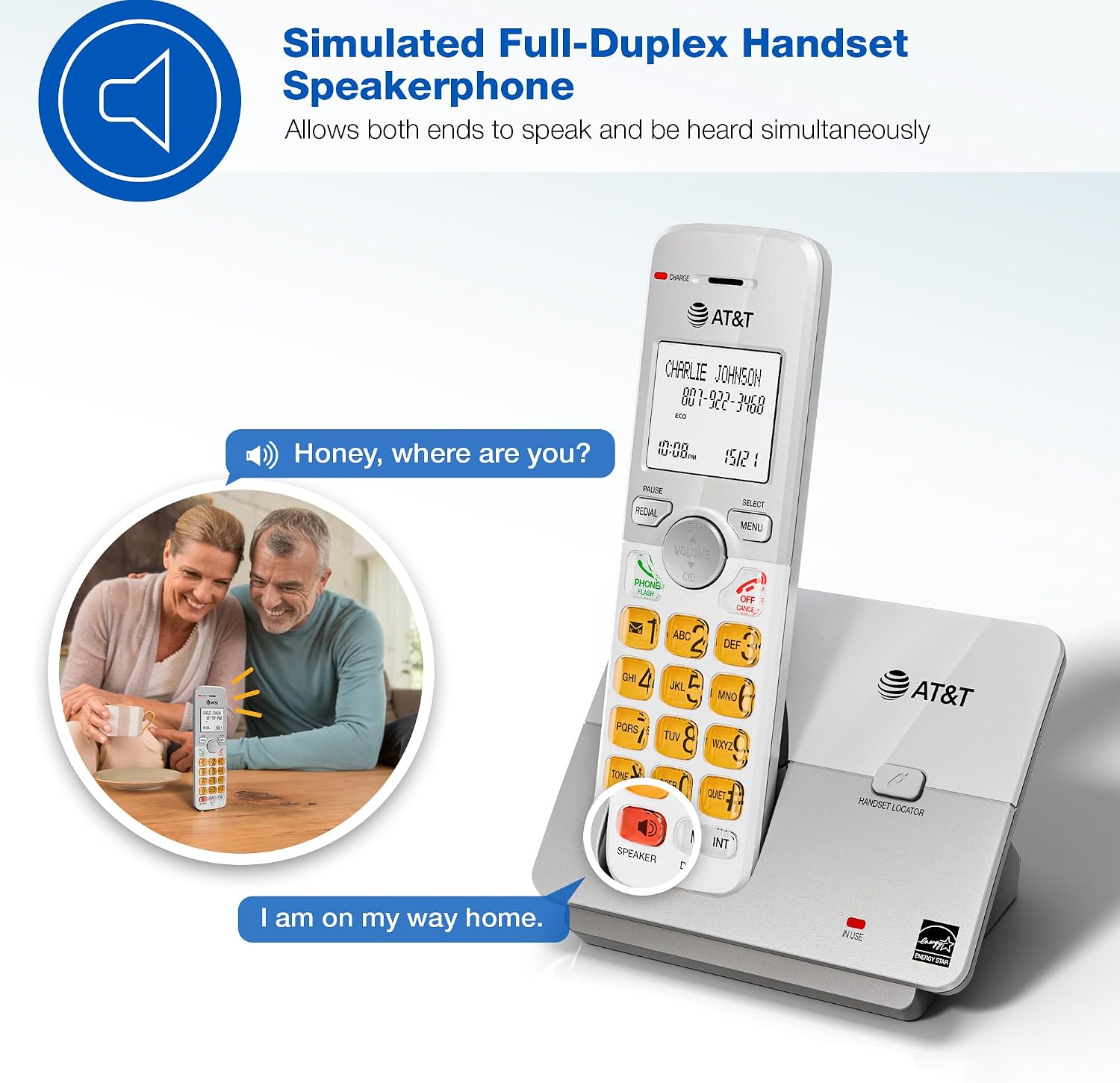 AT&T EL52213 2-Handset Cordless Phone, Light Champagne | Digital Answering System, Extra-Large Backlit Keys, Caller ID/Call Waiting, DECT 6.0, Expandable Speakerphone