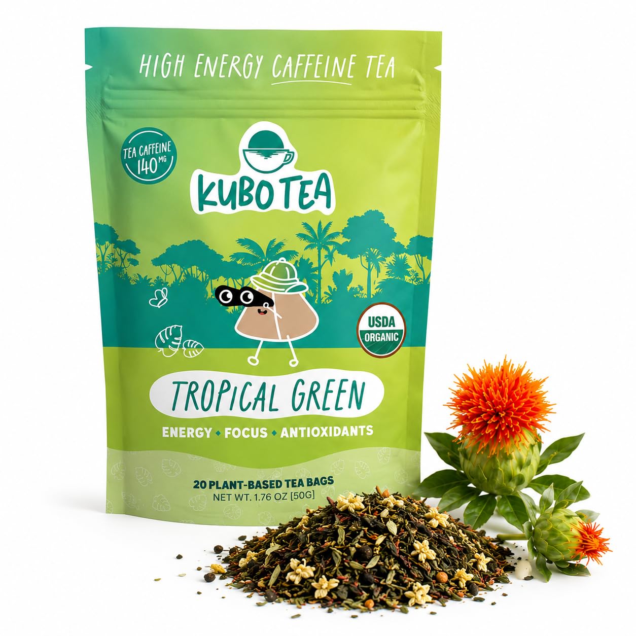 Kubo Energize Yerba Mate Tea, Organic High Caffeine Energy Tea Bags - 20 Ct