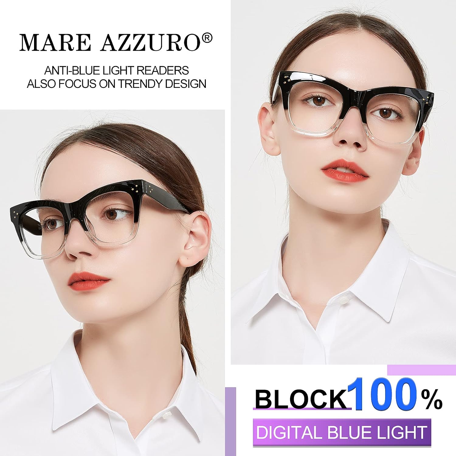 MARE AZZURO Oversized Reading Glasses Women Trendy Large Readers 0 1.0 1.25 1.5 1.75 2.0 2.25 2.5 2.75 3.0 3.5 4.0 5.0 6.0 (Black, 250)