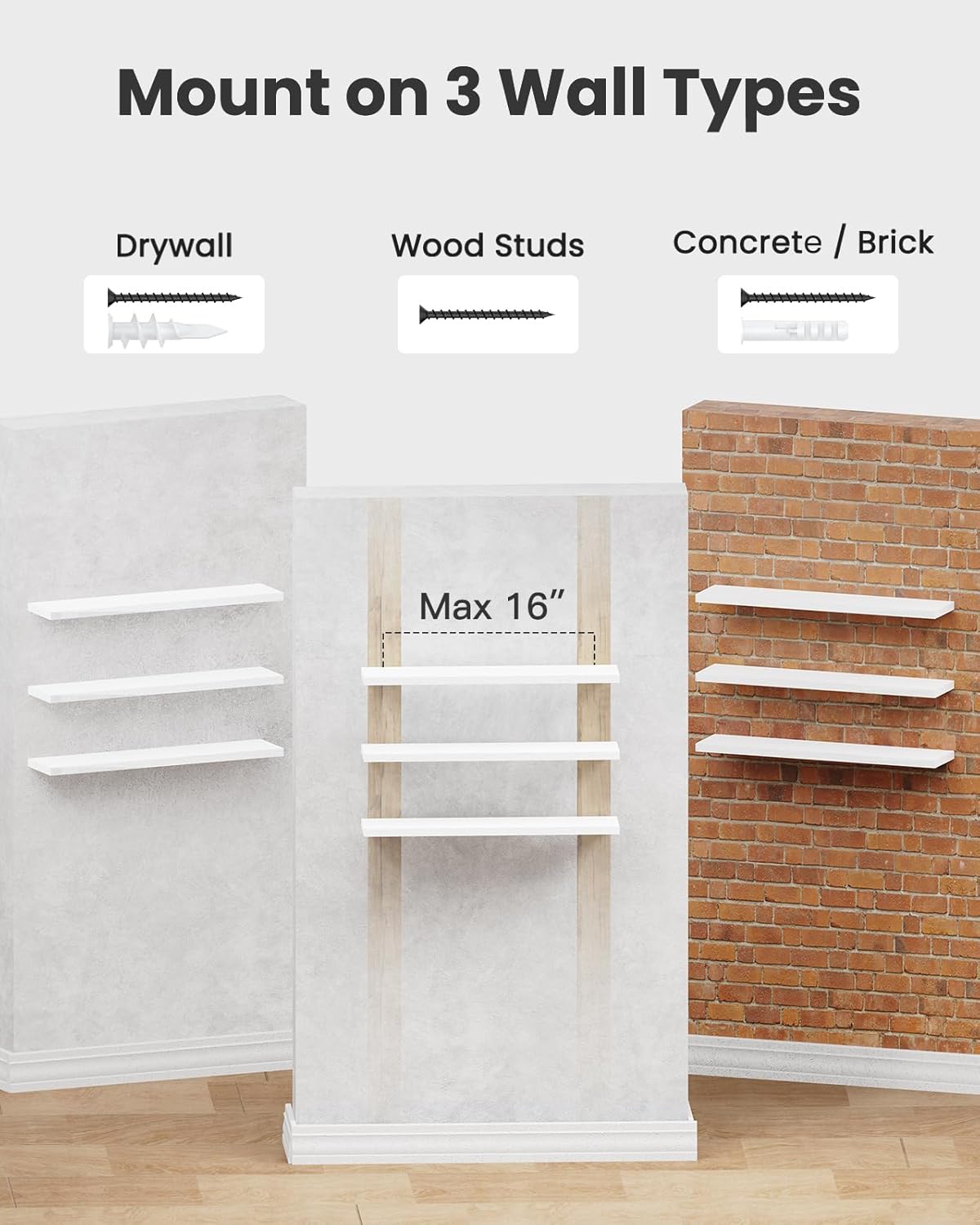 AMADA HOMEFURNISHING Floating Shelves, Wall Shelves for Bathroom/Living Room/Bedroom/Kitchen Decor