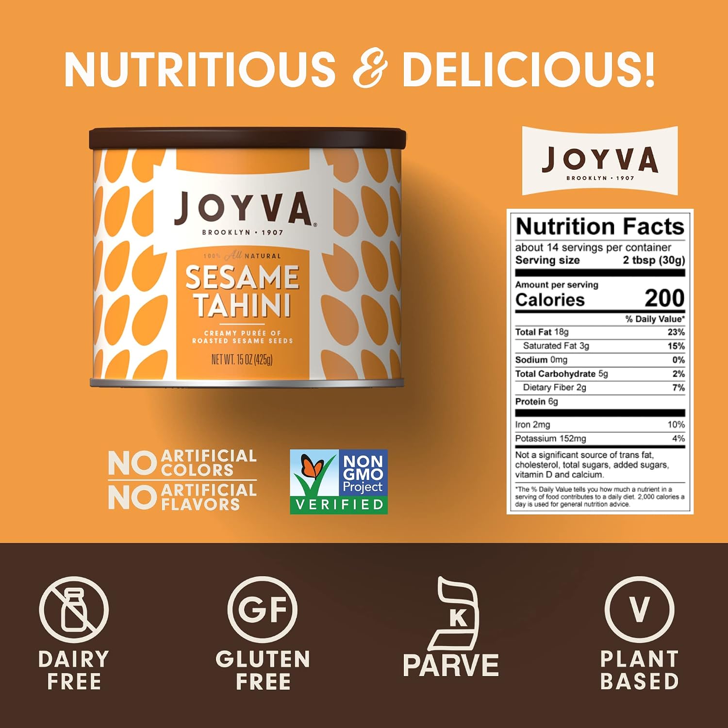Joyva Sesame Tahini | Roasted Sesame Seed Puree | 15 oz | Smooth & Creamy
