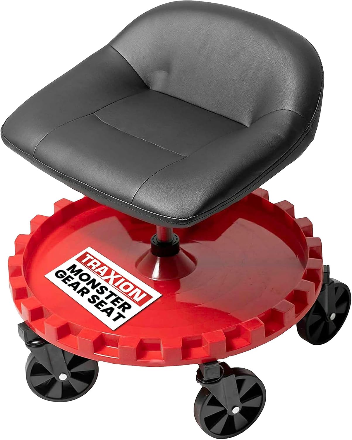 Traxion 2-230 Monster Rolling Padded Mechanic Stool Seat Garage Shop Roller Work Chair with Wheels and Tool Tray, Heavy-Duty 400-lb Capacity
