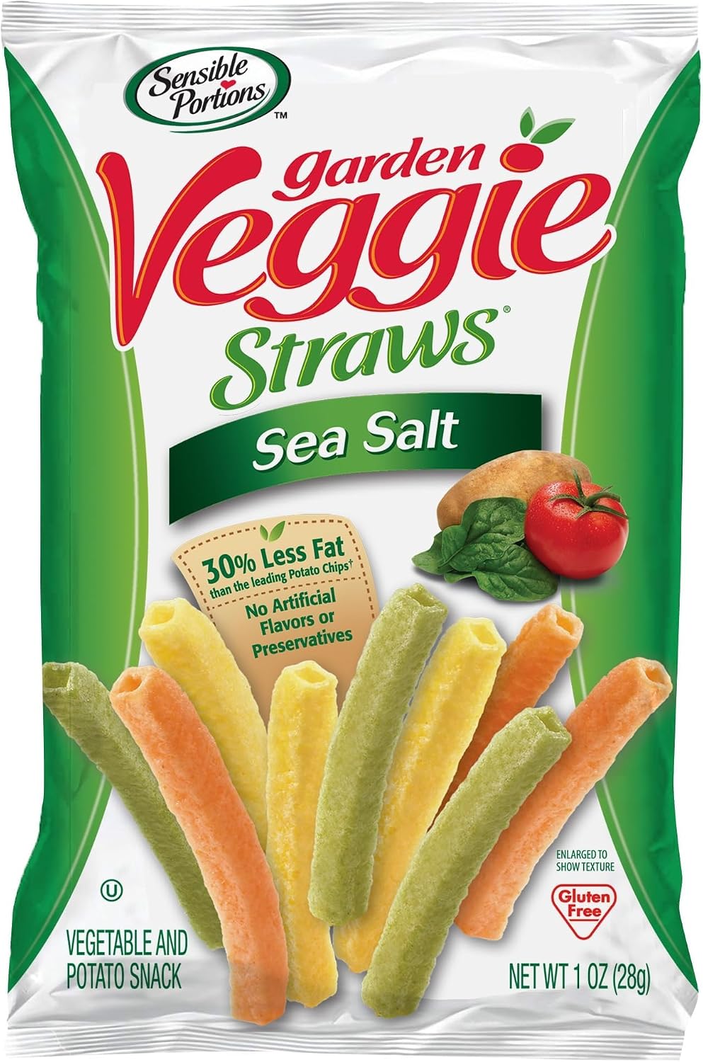 Sensible Portions Garden Veggie Snacks - Veggie Straws, Gluten Free, Snack Size Sea Salt, 1 Oz (Pack of 24)