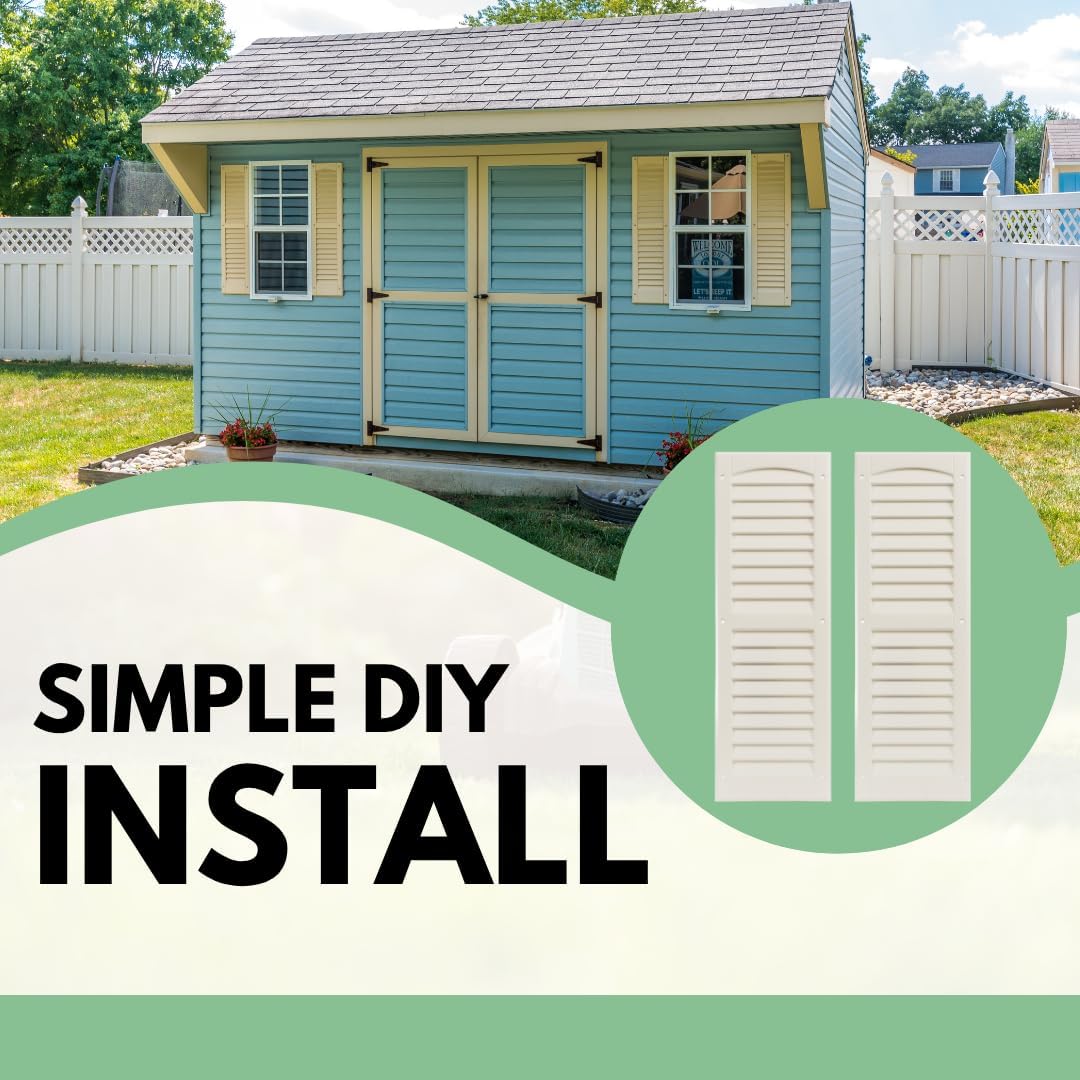 9" x 27" Paintable Raised Panel Shed Shutters, 1 Pair | Paintable raised panel non-operable shutter pair for shed, playhouse and coop windows.