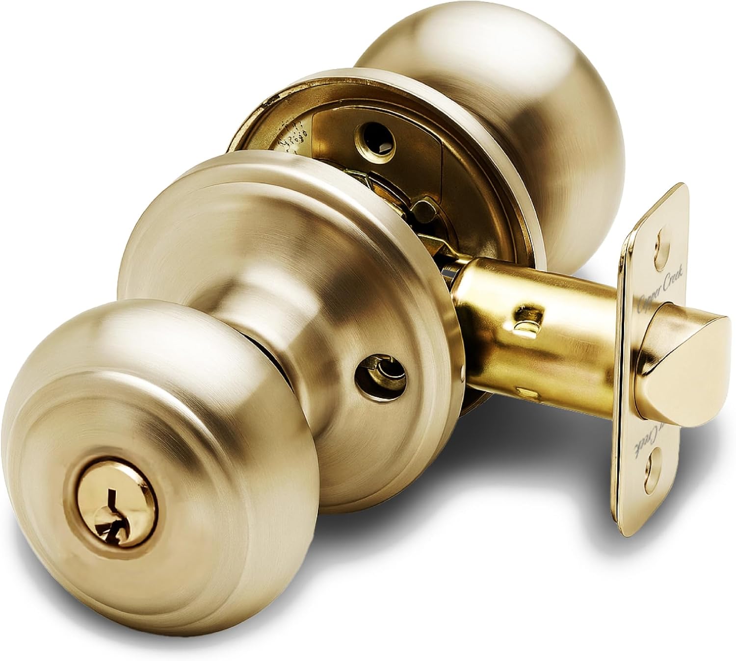 Copper Creek Colonial Privacy Interior Door Knob – ANSI Grade-3 Certified, Modern Heavy Duty Handle, Easy Install and Reversible for Bedroom, Bathroom and Closets – Satin Stainless (1 Pack)