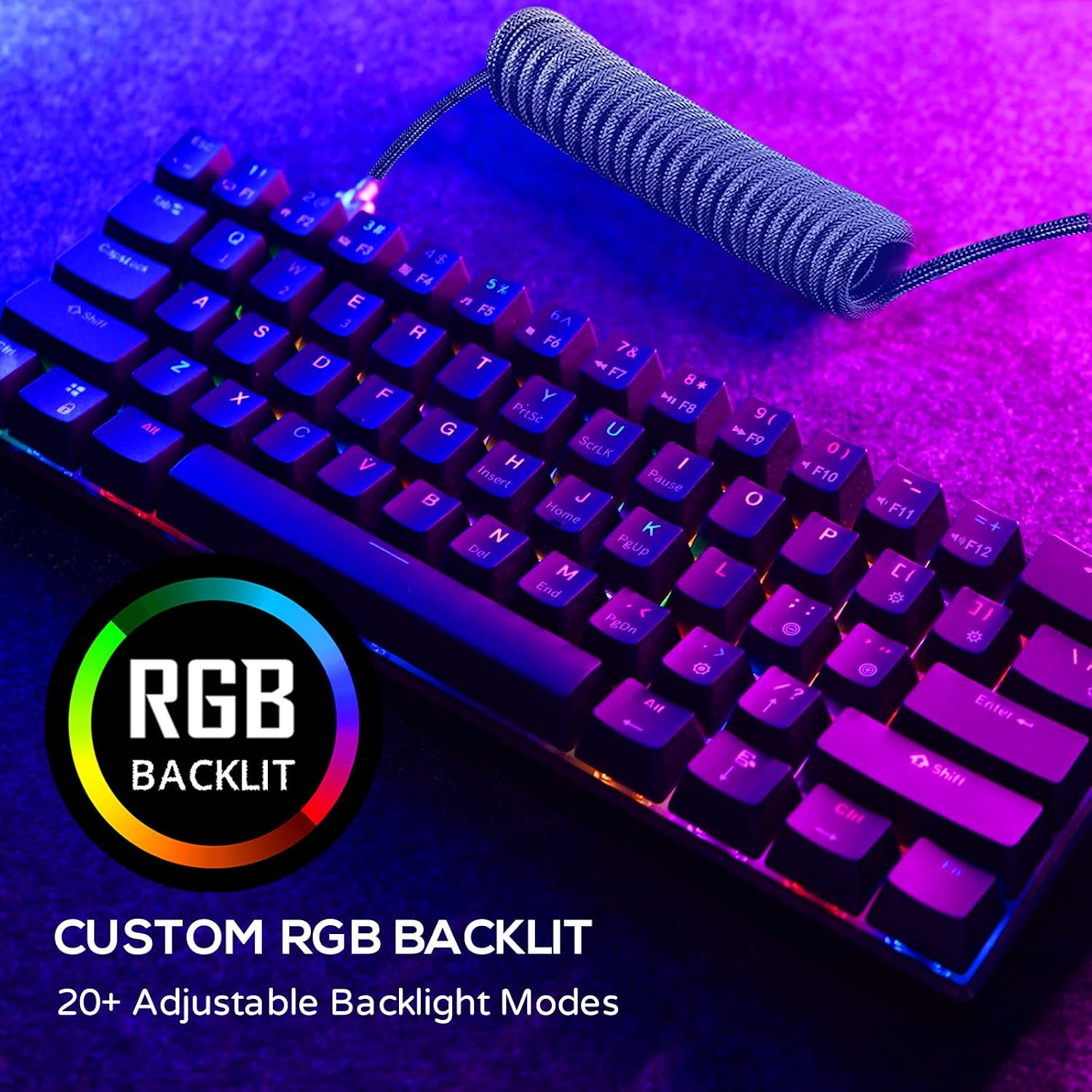 RK ROYAL KLUDGE RK61 Wireless Mechanical Keyboard, 60% Percent RGB, White | Hot Swappable Gaming Keyboard with Bluetooth/2.4G/USB, 61 Keys Ultra-Compact for Win/Mac/PC, Coiled Cable, Linear Red Switch