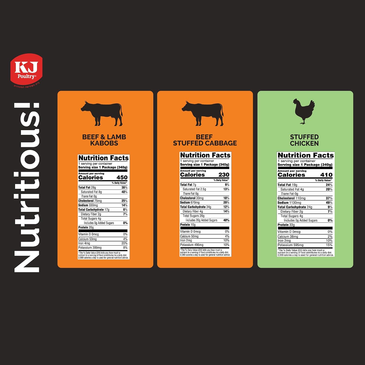 KJ Poultry Kosher Ready Meals - (6 Pack Ultimate Variety - Beef & Chicken) Prepared Entree Fully Cooked