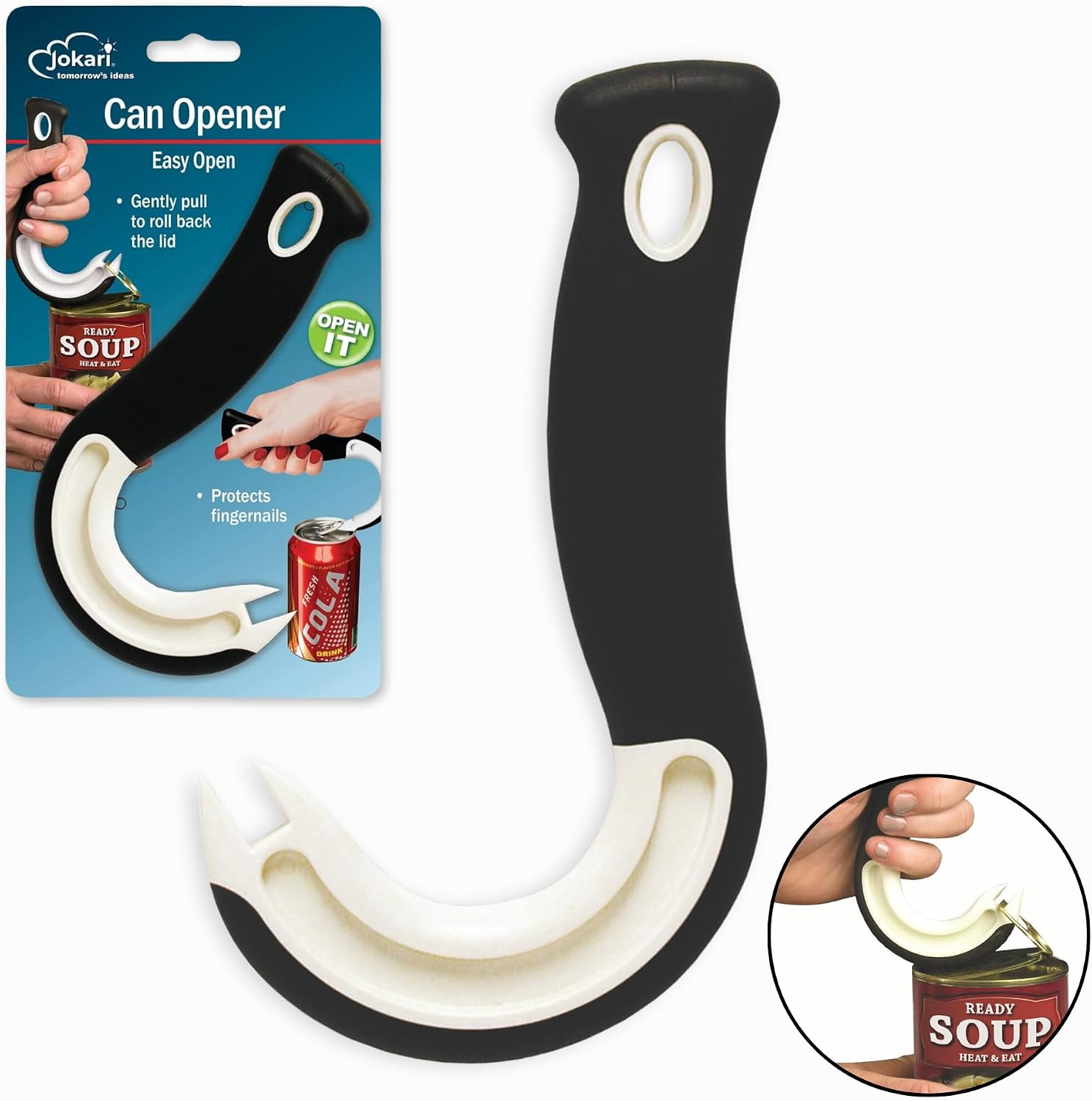 Jokari Ring Pull Can Opener for Soda and Food Cans Arthritis Aid with Non Slip Grip for Seniors Kids and Nail Protection Manual Pull Tab Tool for Easy Open Cans Black Dishwasher Safe | Non Slip Grip, Seniors Kids, Nail Protection Manual Pull Tab Tool, Ea…