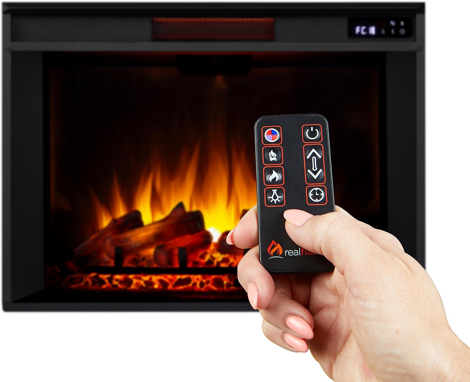 Real Flame Callaway 63" Grand Electric Fireplace with Mantel in Chestnut Oak, Free-Standing Oversized Indoor Electric Fireplace with Mantel