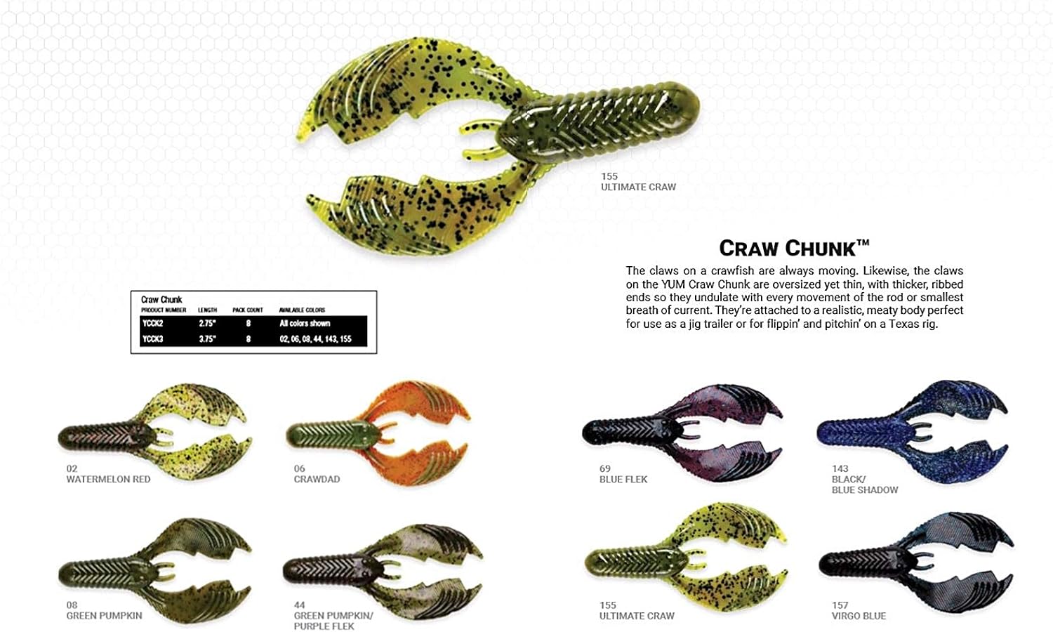 YUM Craw Chunk Soft Plastic Bait Bass Fishing Lure