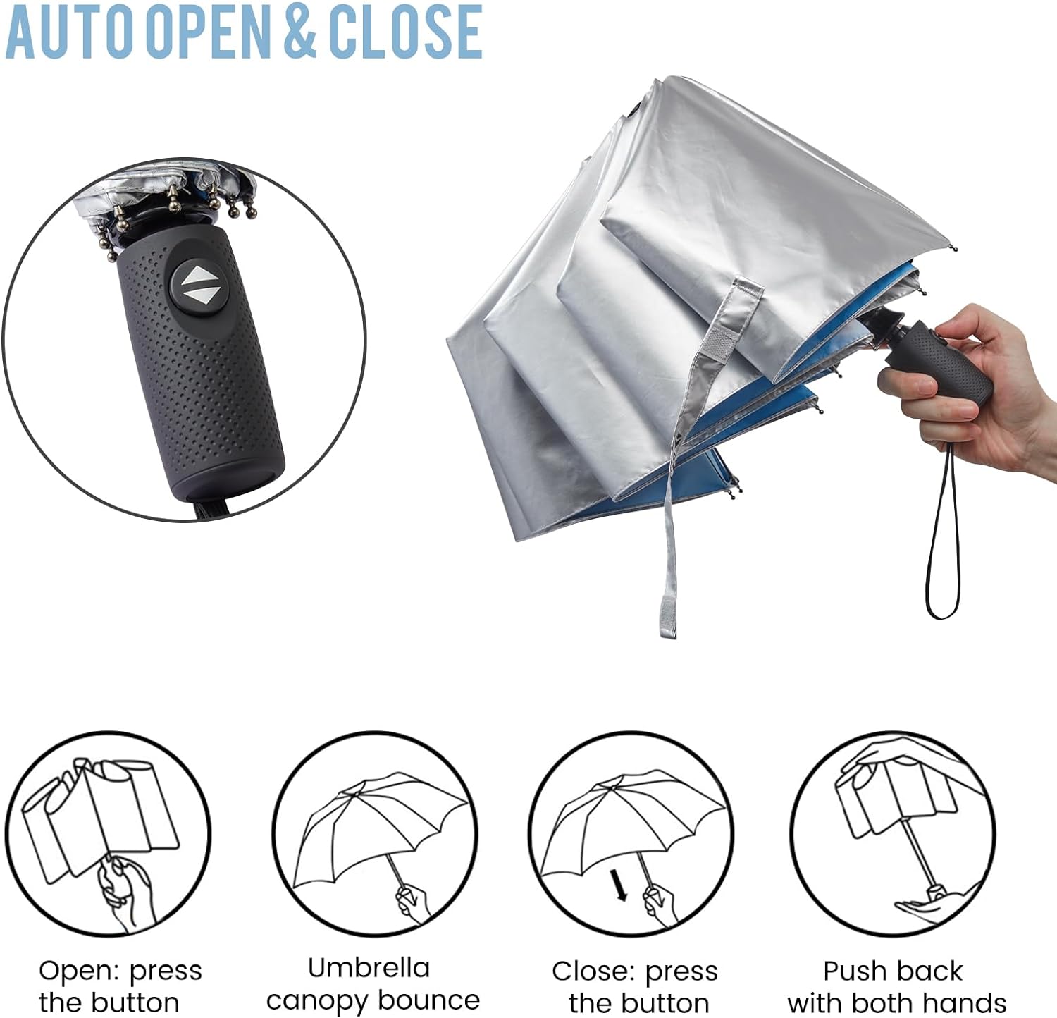 G4Free UPF 50+ UV Protection Travel Umbrella 42/46 Inch Auto Open Close