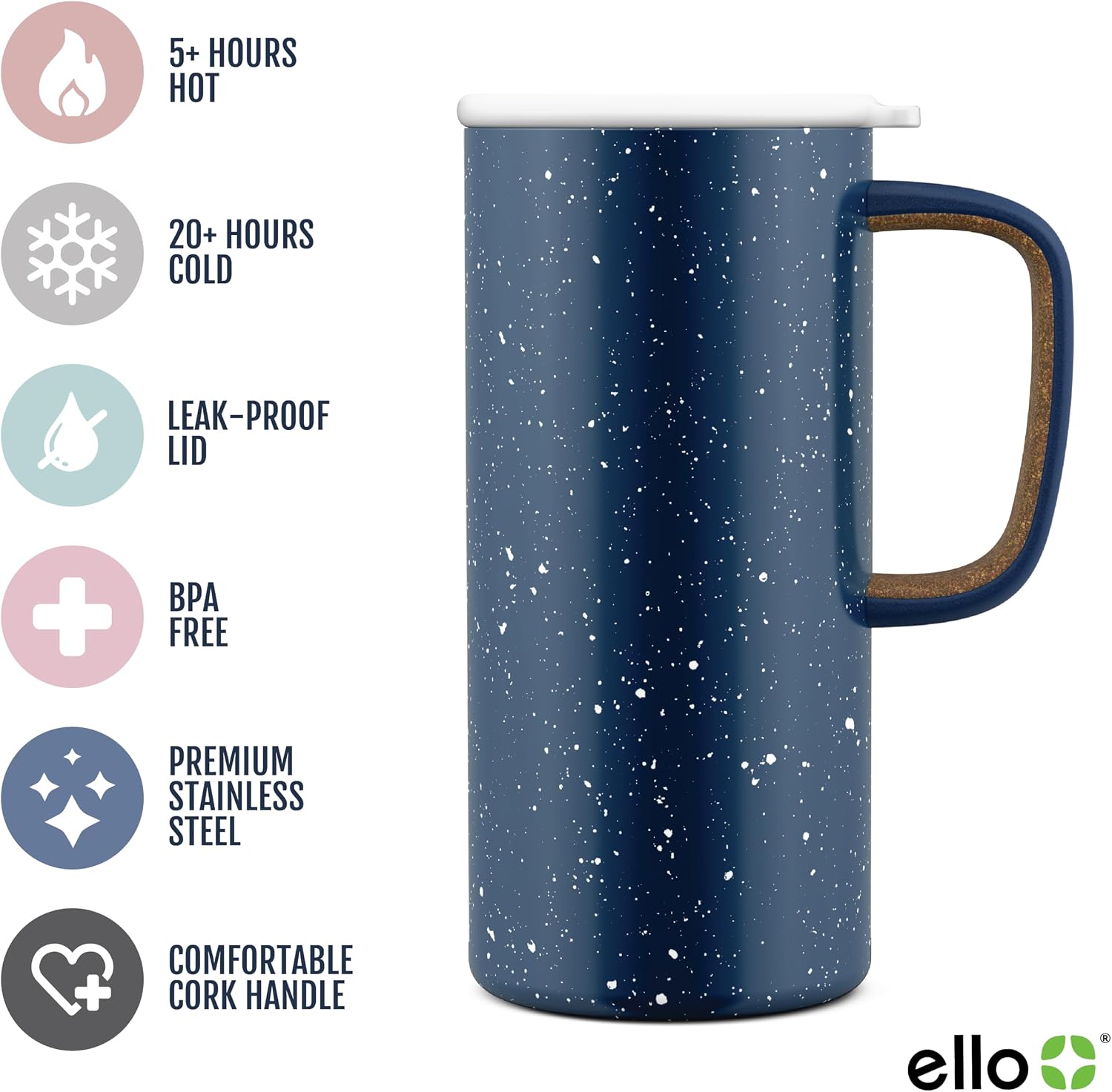 Ello Campy 18oz Insulated Stainless Steel Travel Mug with Handle, Avalon Sea
