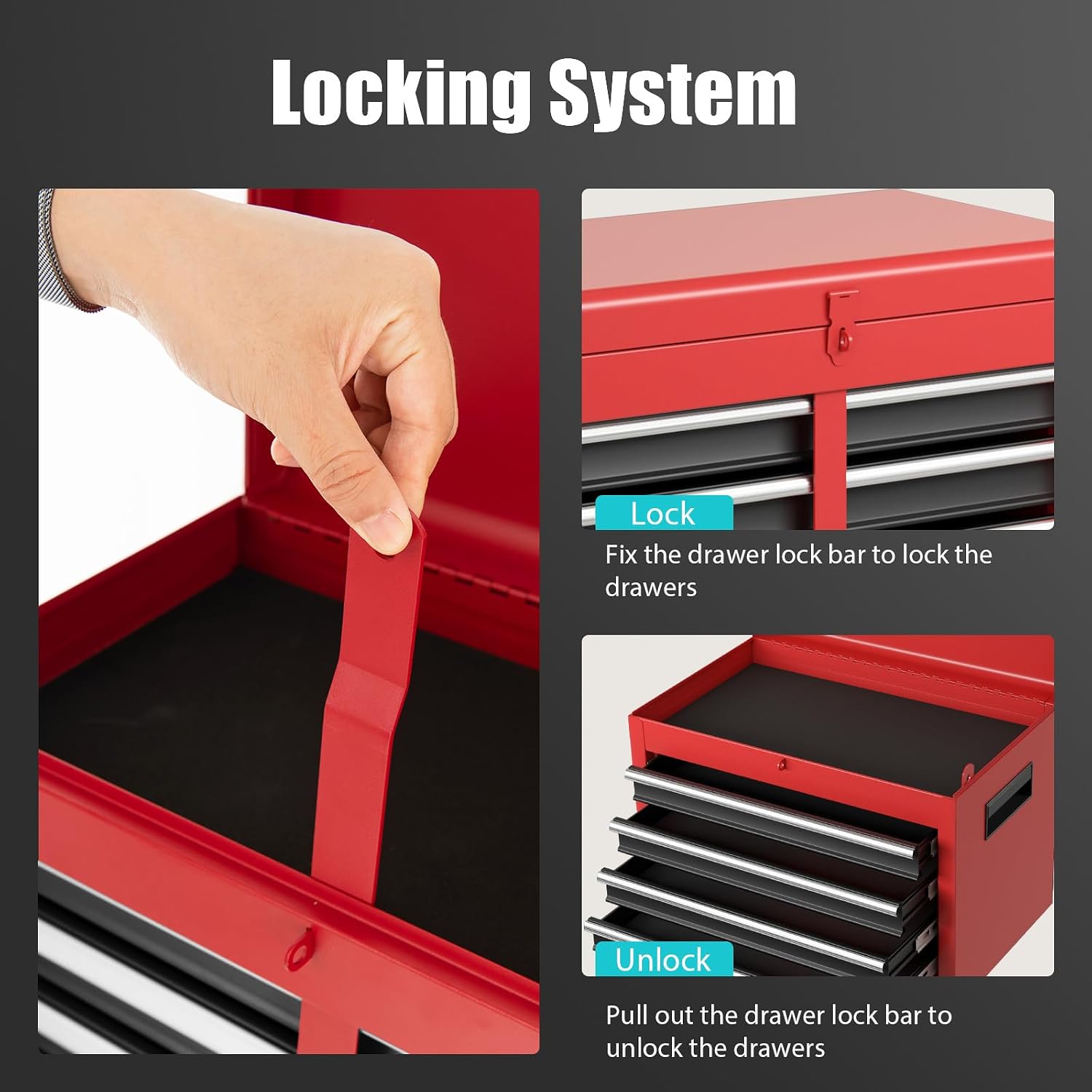 Goplus Rolling Tool Chest, 5-Drawer Tool Box Organizer w/Lockable Wheels & Sliding Drawers & Detachable Top & Adjustable Shelf, Tool Storage Cabinet for Garage Workshop (Red)