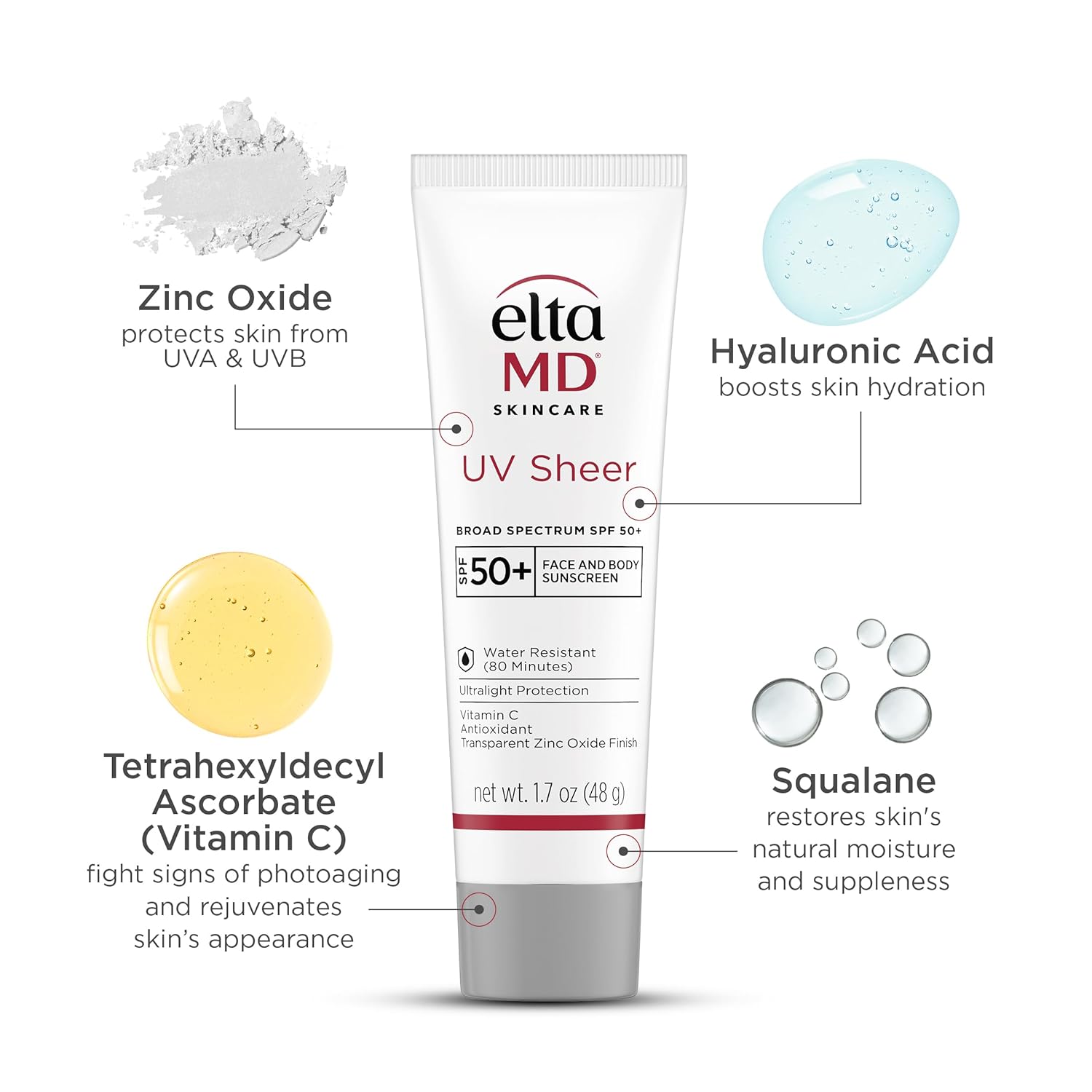 EltaMD UV Sheer Face and Body Sunscreen with Zinc Oxide, SPF 50+, 1.7 oz