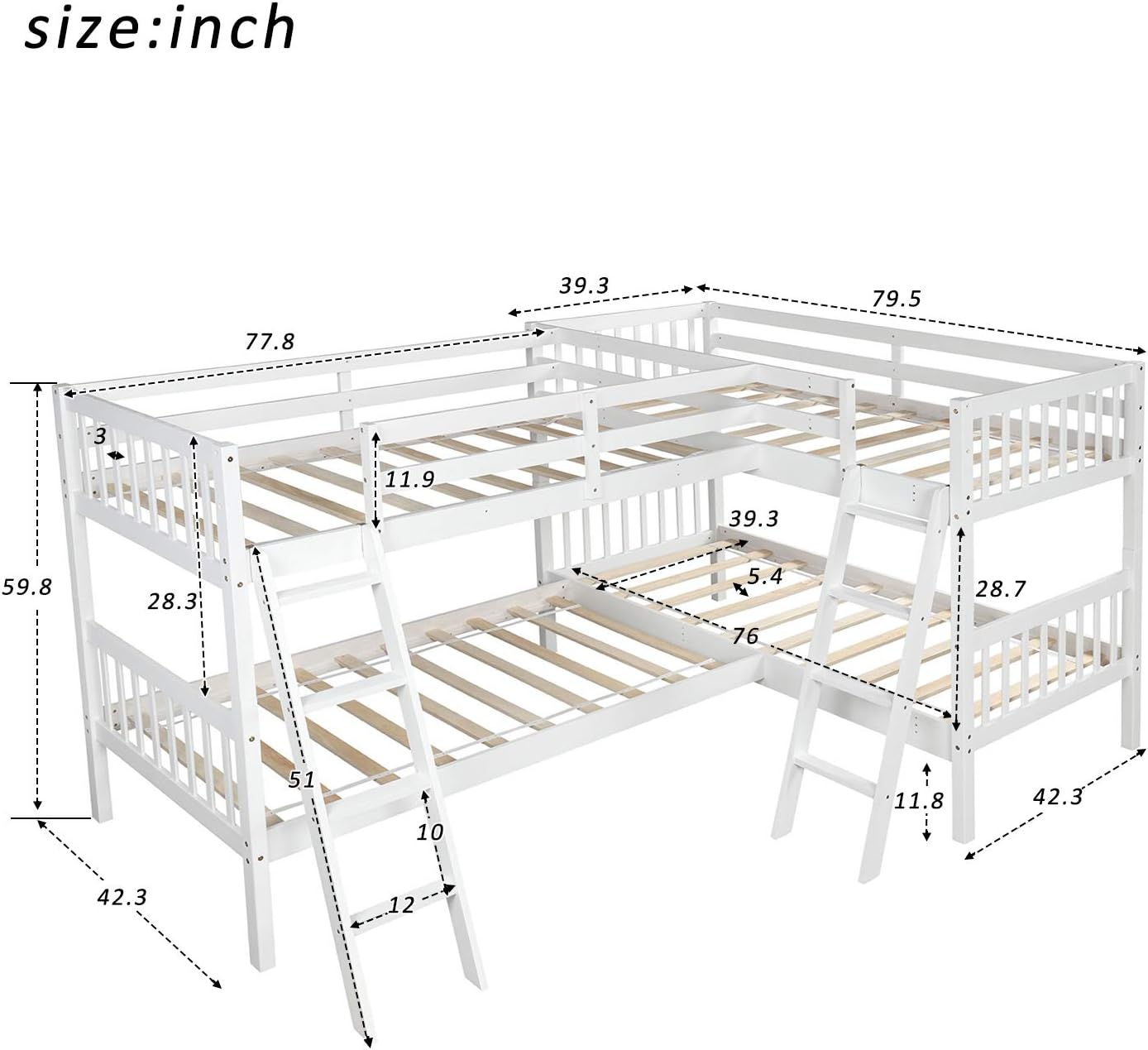 Harper & Bright Designs Twin L-Shaped Bunk Bed with Trundle, Can be Divided into Two L-Shaped Beds, No Spring Box Needed (Grey)