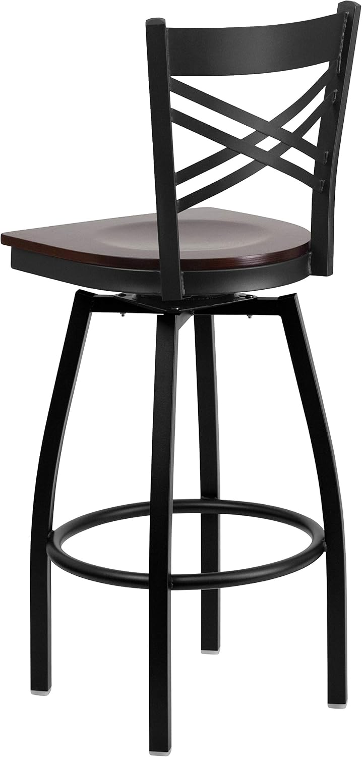 Flash Furniture Hercules Series "X" Back Metal Restaurant Barstool, Modern Upholstered Armless Bar Height Chair for Restaurants and Kitchens, Black | X Back Style, Vinyl Upholstery, Durable Construction, Commercial Use