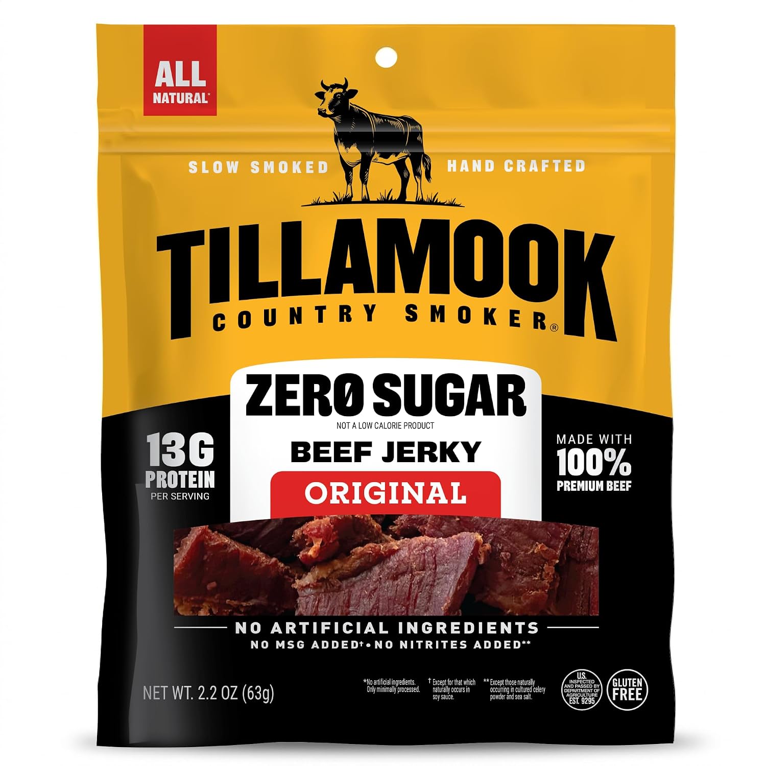 Tillamook Country Smoker Zero Sugar Keto Friendly Beef Jerky, Original, 2.2 Ounce