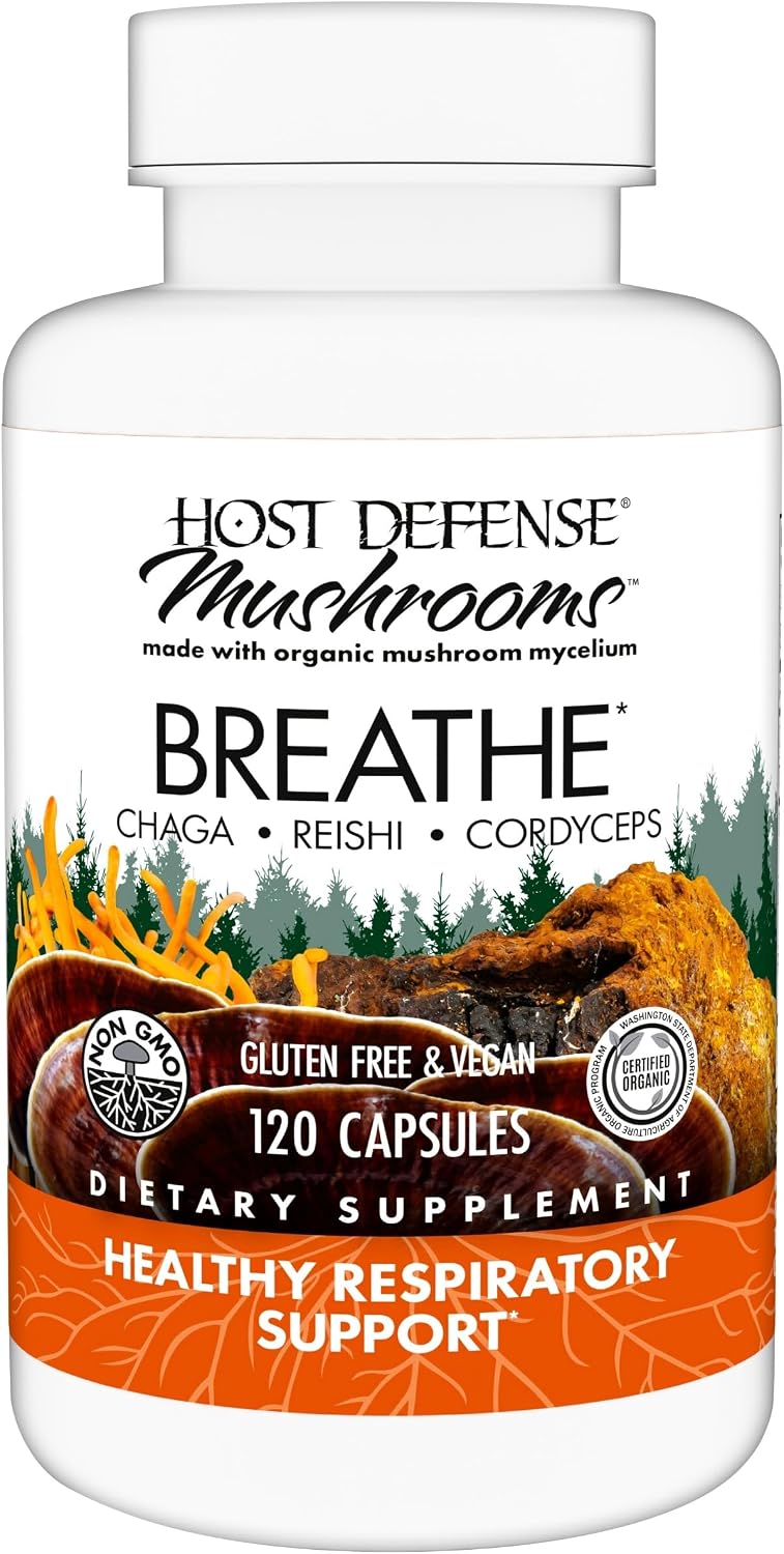 Host Defense Breathe* Capsules - Immune & Respiratory Support Mushroom Supplement - Herbal Lung Health Supplement with Chaga, Reishi & Cordyceps - 30 Capsules (15 Servings)*
