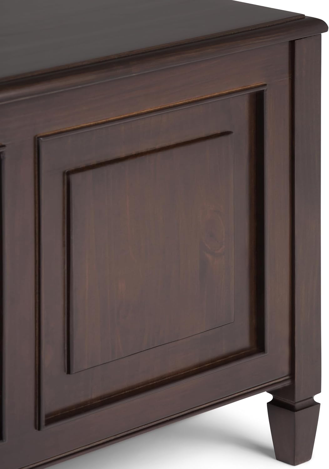 SIMPLIHOME Harvey 47" Wide Solid Mango Wood Bench in Natural | Traditional entryway bench in dark chestnut brown with a lift-up lid and 3 hidden compartments; shoe or hallway bench.