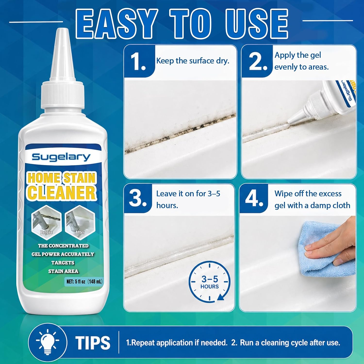 Sugelary Mold Stain Cleaner, 5 fl oz Mold Stain Cleaner Gel for Washing Machine, Home Stain Cleaning Gel for Fridge, Tile, Grout