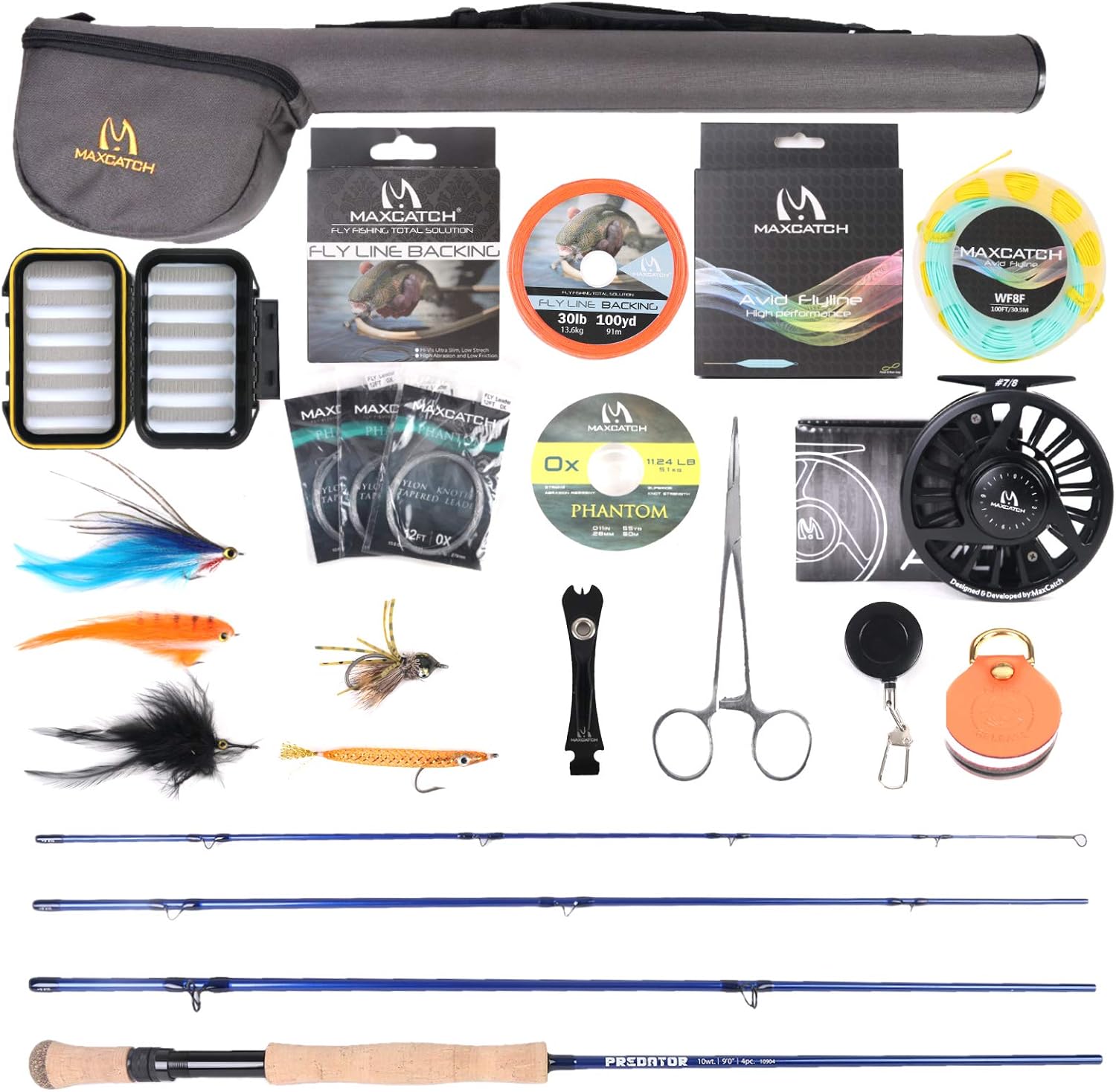 M MAXIMUMCATCH Maxcatch Predator Big Game and Saltwater Fly Fishing Rod: 7'11''/9'/9'2''/10', 4-Piece, 8/9/10/11/12 Weight