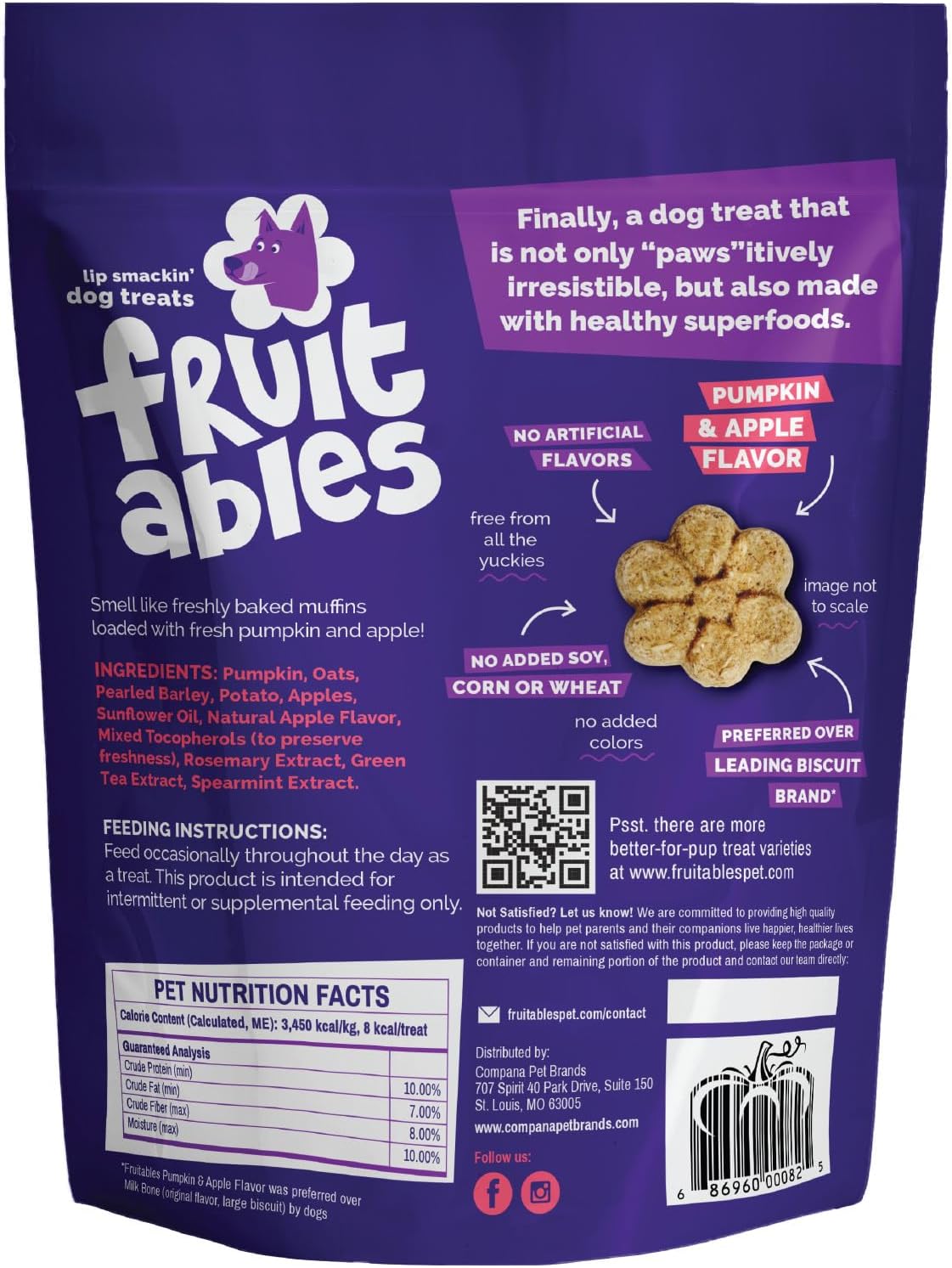 Fruitables Baked Dog Treats, Low Calorie Treats, Pumpkin & Banana, 7oz | Healthy Dog Treats, Training Treats, Crunchy Dog Biscuits, Limited Ingredient Recipe, Healthy Puppy Snacks, Made in USA
