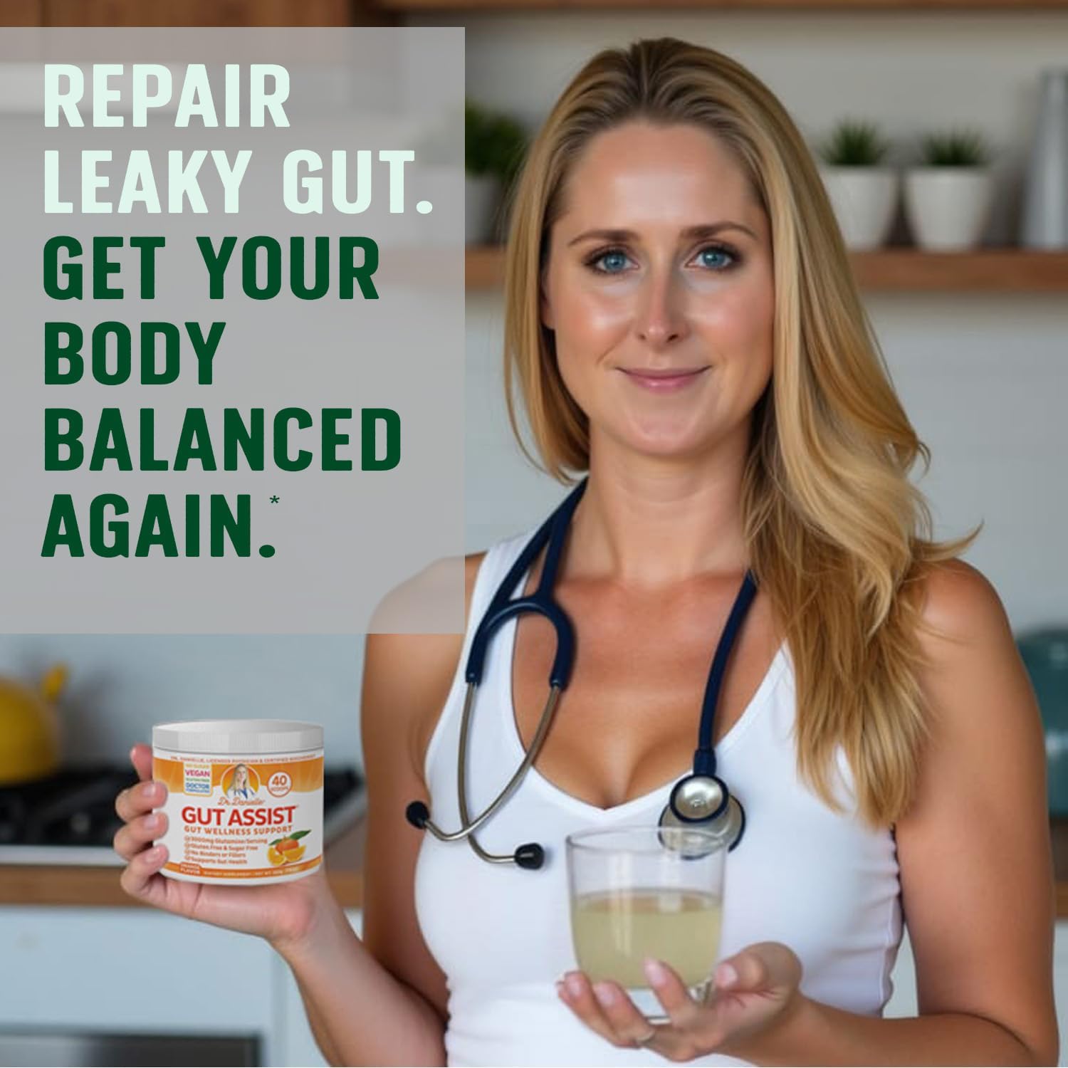 Gut Assist Leaky Gut Support Powder | 40-Servings with L-Glutamine, Arabinogalactan, Licorice Extract