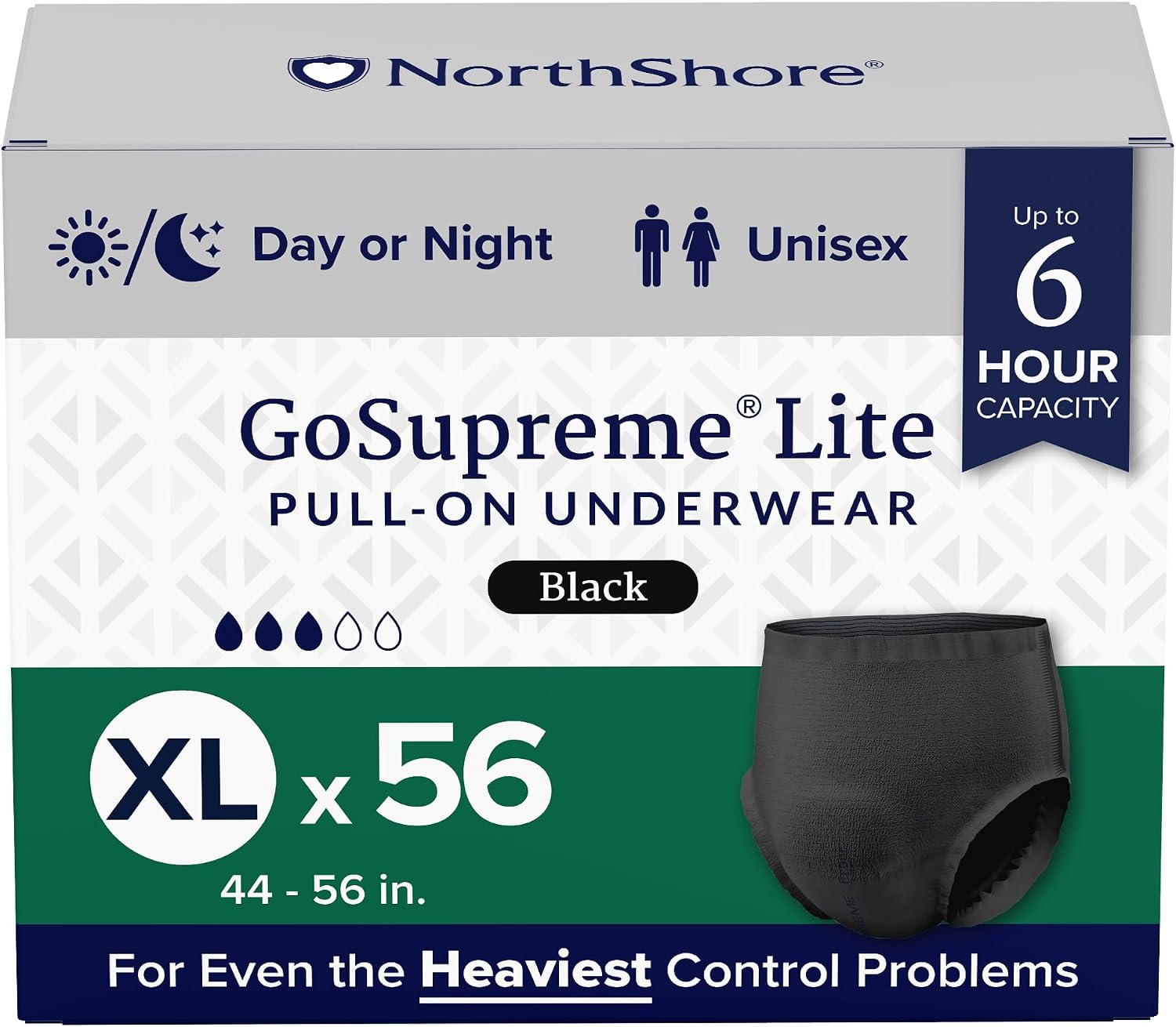 NorthShore GoSupreme Lite 6-Hour Daytime Underwear, White, Medium, 14 Count