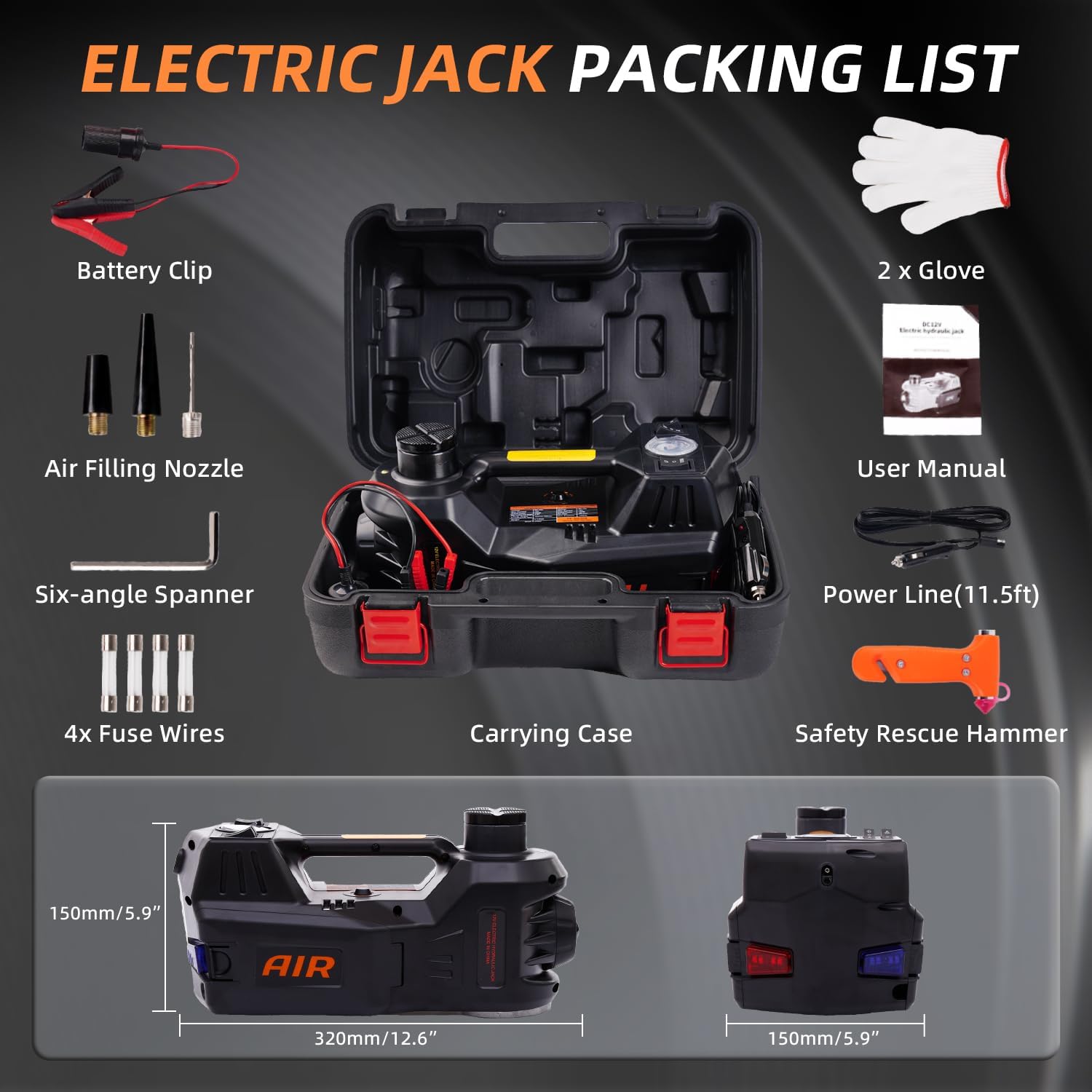 STANDTALL Electric Car Jack 5 Ton 12V Hydraulic Jack, Built-in Inflator