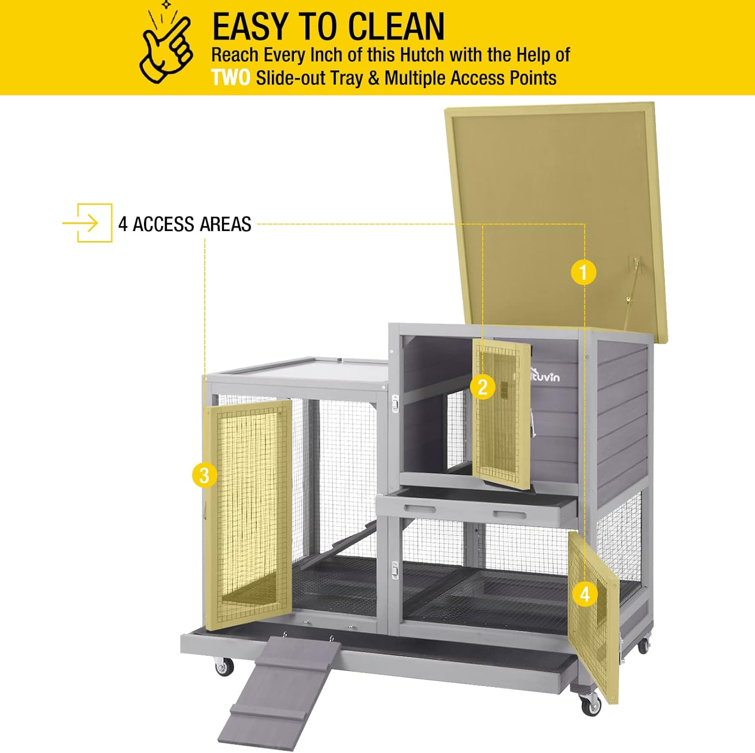 Indoor Rabbit Bunny Hutch Outdoor, Guinea Pig Cages with Removable Bottom Wire Netting - Easy Clean