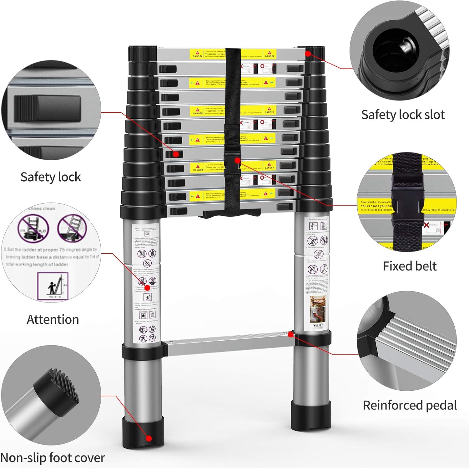 Telescoping Extension Ladder 12.5FT, Aluminum Telescopic Ladders with Carry Bag for Outdoor Indoor Use