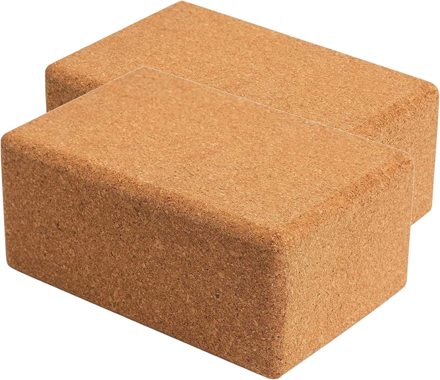 Cork Yoga Blocks 2 Pack Set -Natural Cork from Portugal, 9"x6"x4" Yoga Blocks Non-Slip&Anti-Tilt for Women| Men, Lightweight