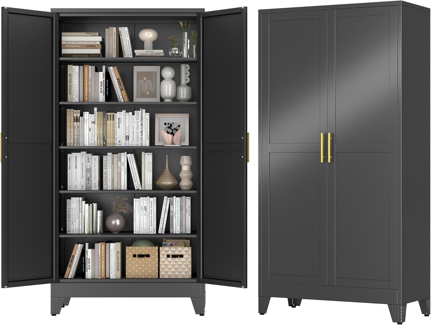 GAIOUS 75.2" Tall Metal Kitchen Pantry Storage Cabinets with 2 Door and 5 Adjustable Shelves, Cupboard for Kitchen, Dining Room, Living Room and Bathroom, White