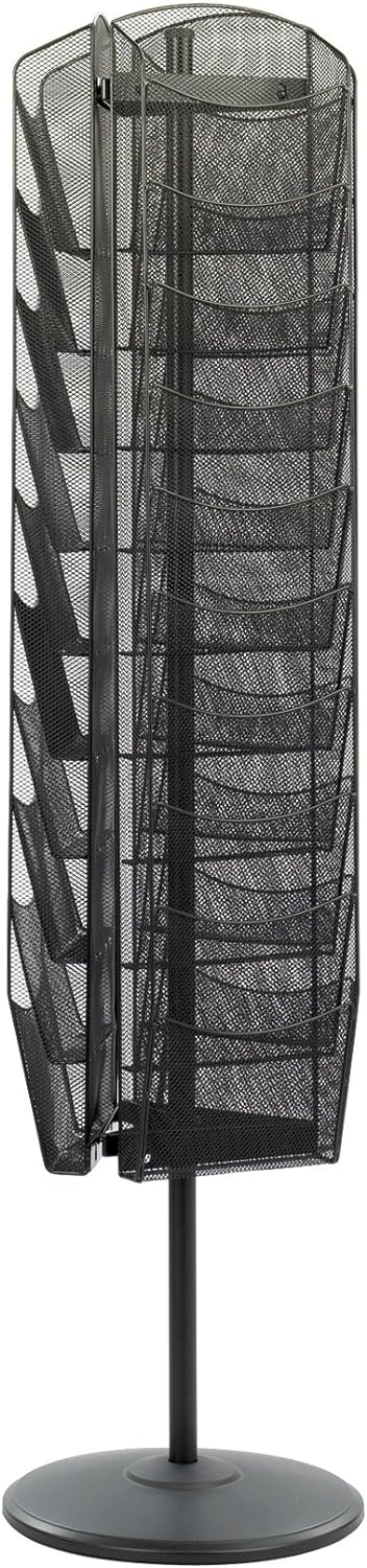 Safco Onyx Rotating Mesh Magazine Holder, Display Rack with 30 Pockets, Brochure Organizer, Commercial-Grade Steel Construction, Black