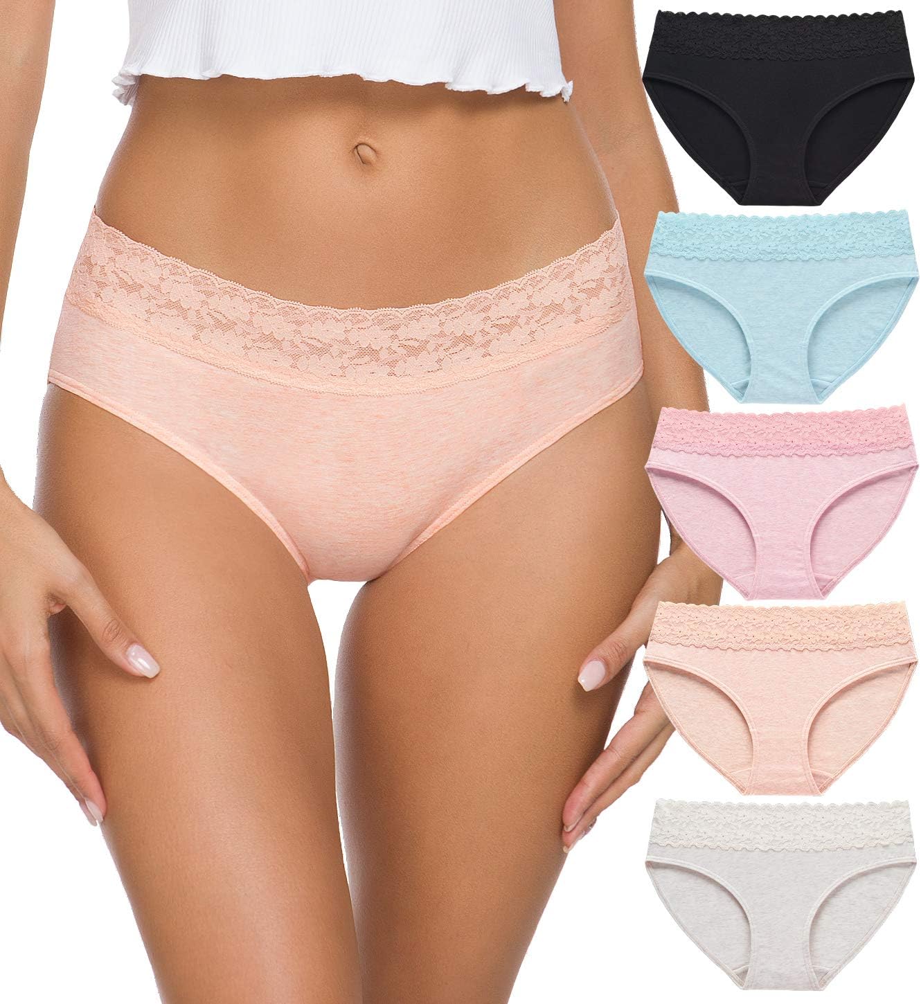 Hipster Panties for Women Underwear Lace Bikini Hip-huggers Panties 5 Pack
