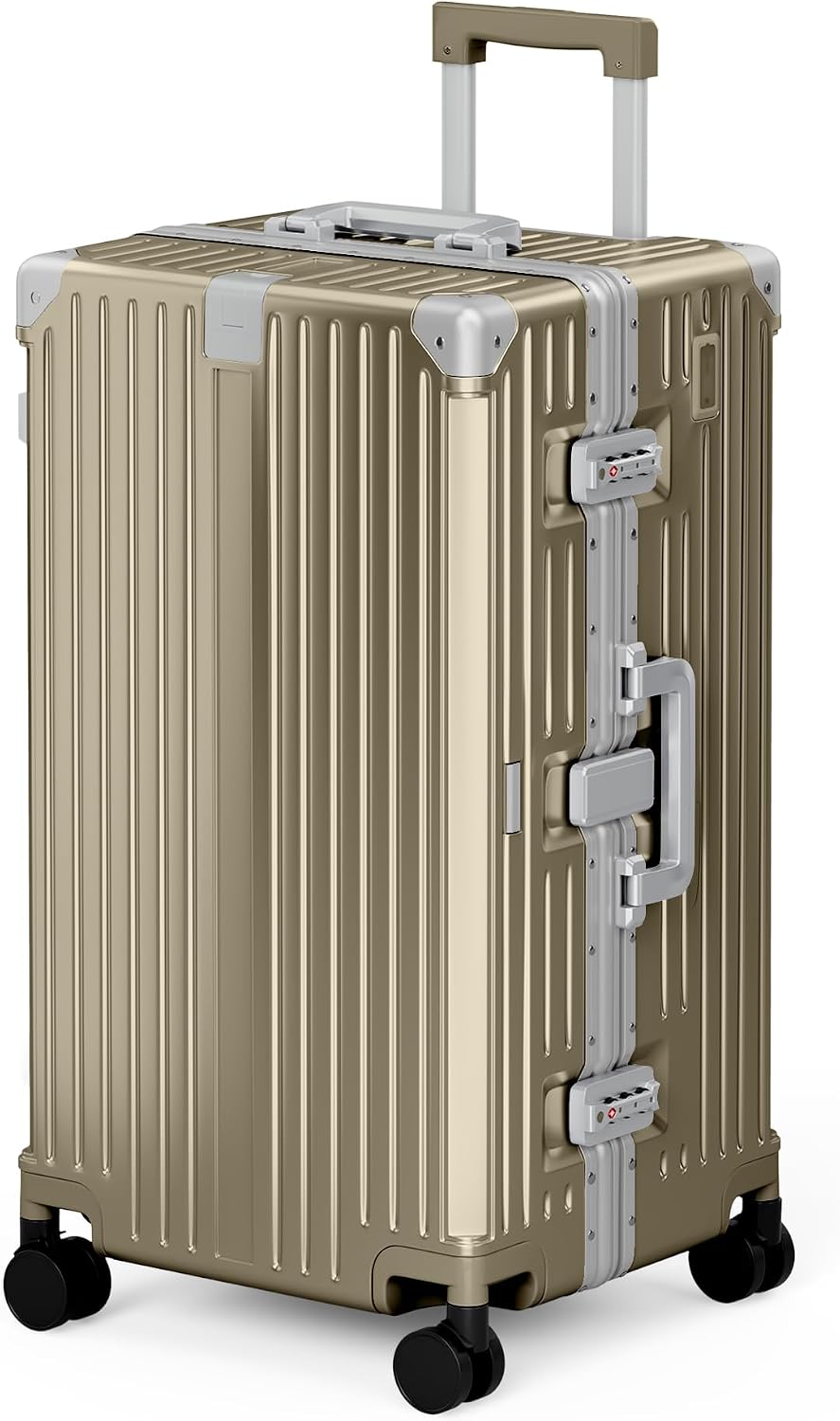 ALPHA CAMP Trunk Luggage 28 Inch with Aluminum Frame Zipperless Suitcase | Large Checked Thickened 3-Layer PC Hardside Luggage with TSA Lock,Charging Port,Cup Holder and Spinner Wheels for Travel