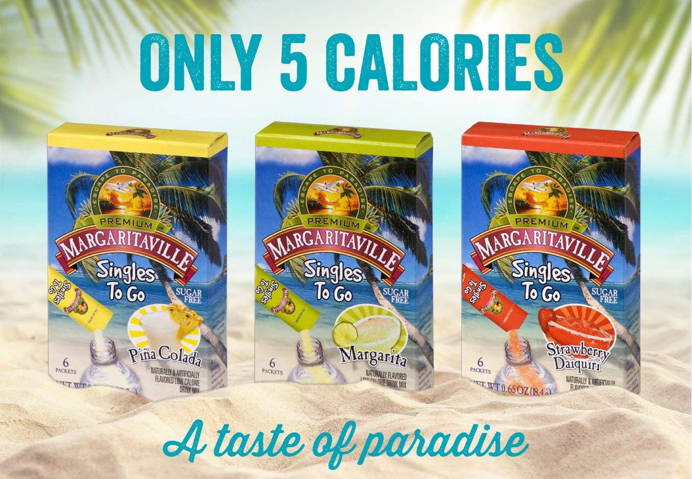 Margaritaville singles to go water drink mix - pina colada flavored, non-alcoholic powder sticks (6 boxes with 6 packets each - 36 total servings), 0.70 ounce (pack of 6)